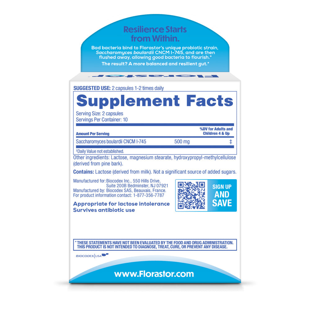 Probiotic Dietary Supplement Florastor 20 per Box Capsule, Packaging Type- Box