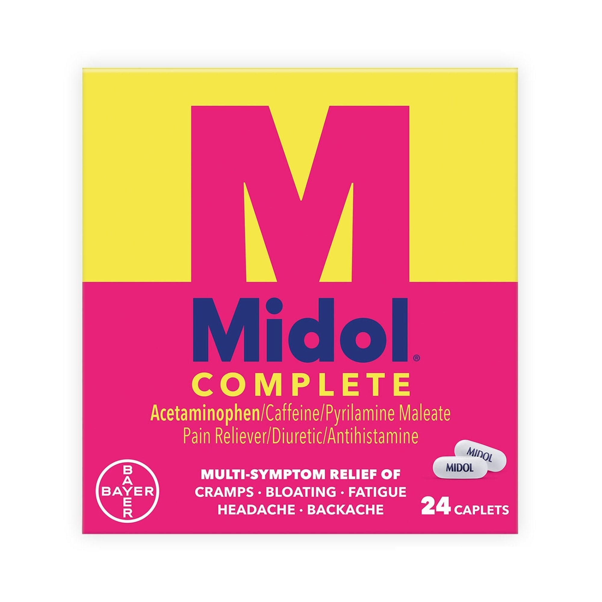 Cramp Relief Midol Complete 500 mg   60 mg   15 mg Strength Acetaminophen / Caffeine / Pyrilamine Maleate Caplet 24 per Box