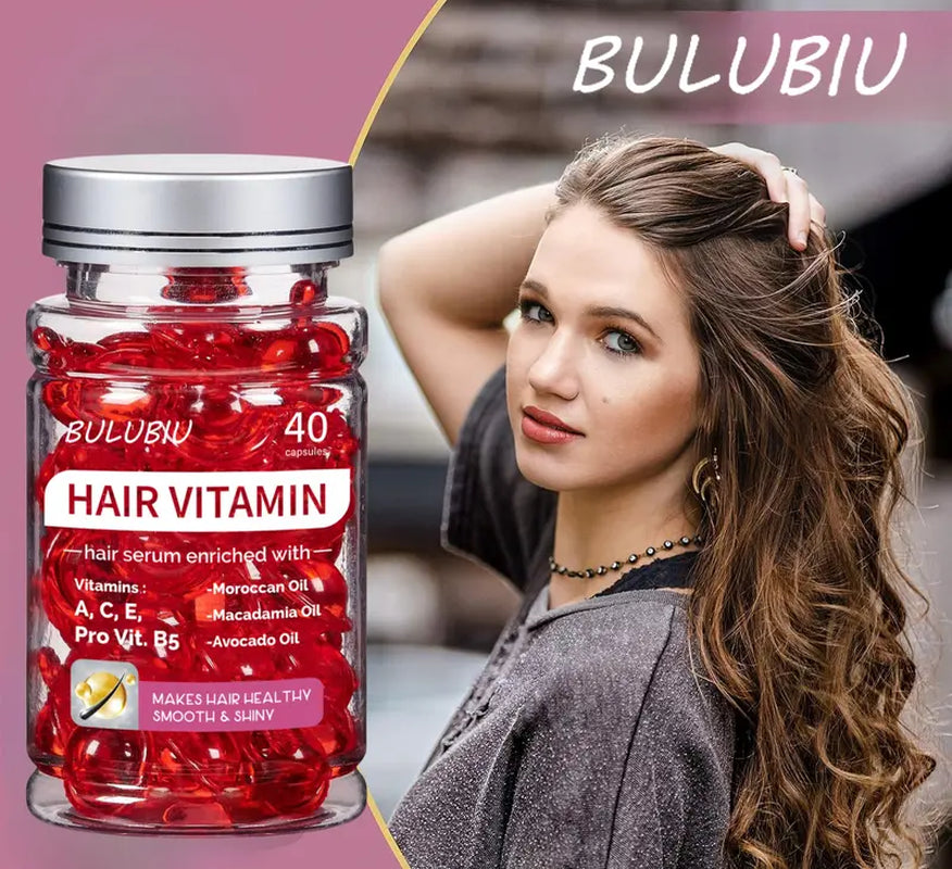 BULUBIU Hair Vitamin Conditioningserum  Leave In Formula with Argan,Macadamia and Avocado Oils Enriched with Vitamins A, C, E, Pro Vit,B5  Women'S and Men'S Deepconditioning Conditioner, Capsule, 40Capsules Hair Treat Hair Treatmentserum