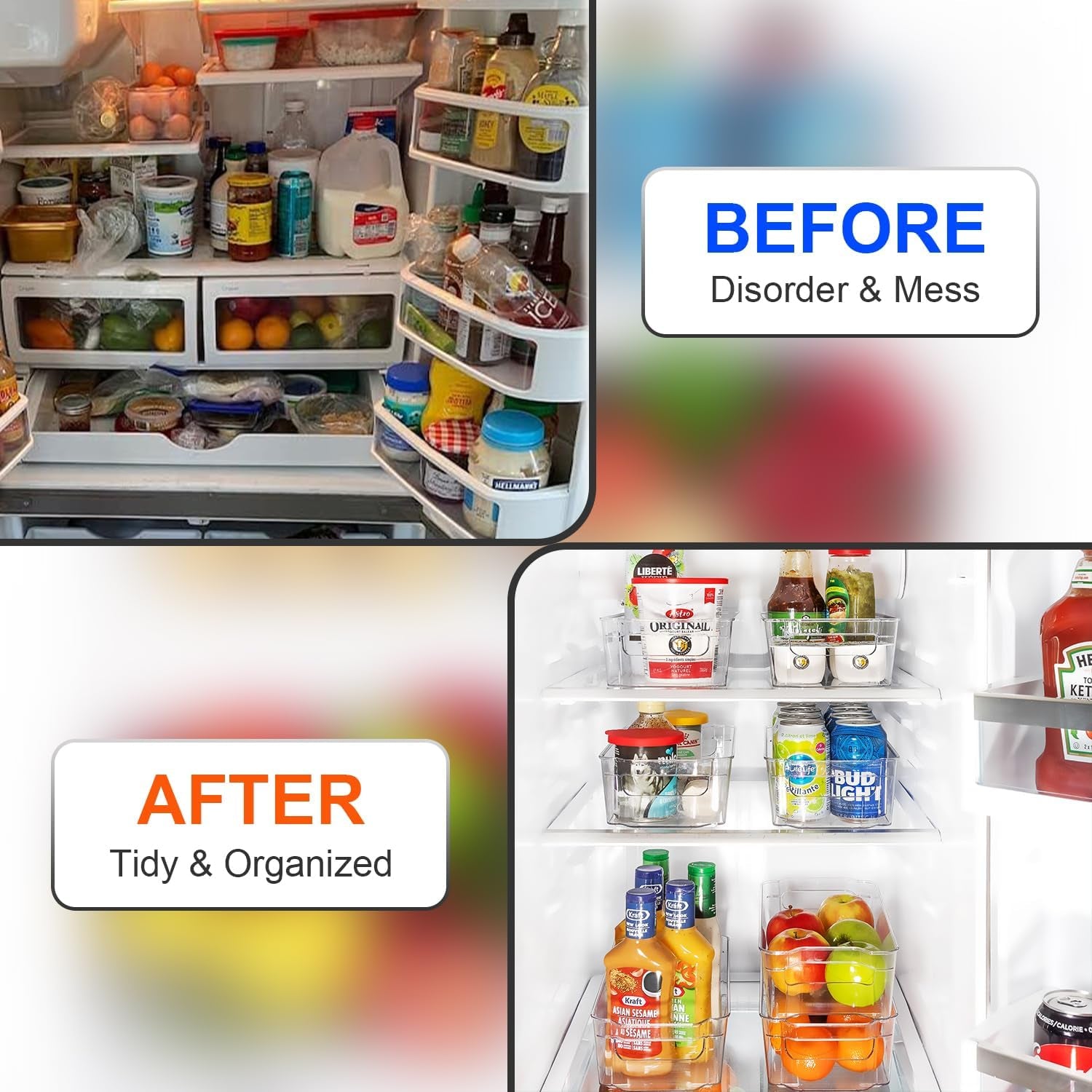 Refrigerator Organizer Bins Clear Plastic Bins for Fridge, Kitchen Cabinet, Freezer, Pantry Organization and Storage, BPA Free Fridge Organizer, 12.5" Long (Set of 8) (6)