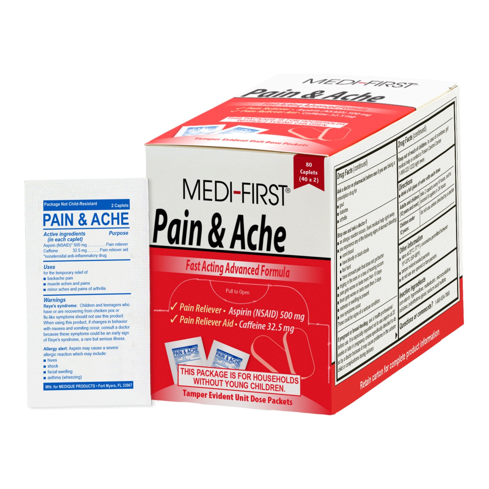 Pain Relief Medi-First Pain & Ache Relief 500 mg - 32.5 mg Strength Aspirin / Caffeine Caplet 80 Per Box