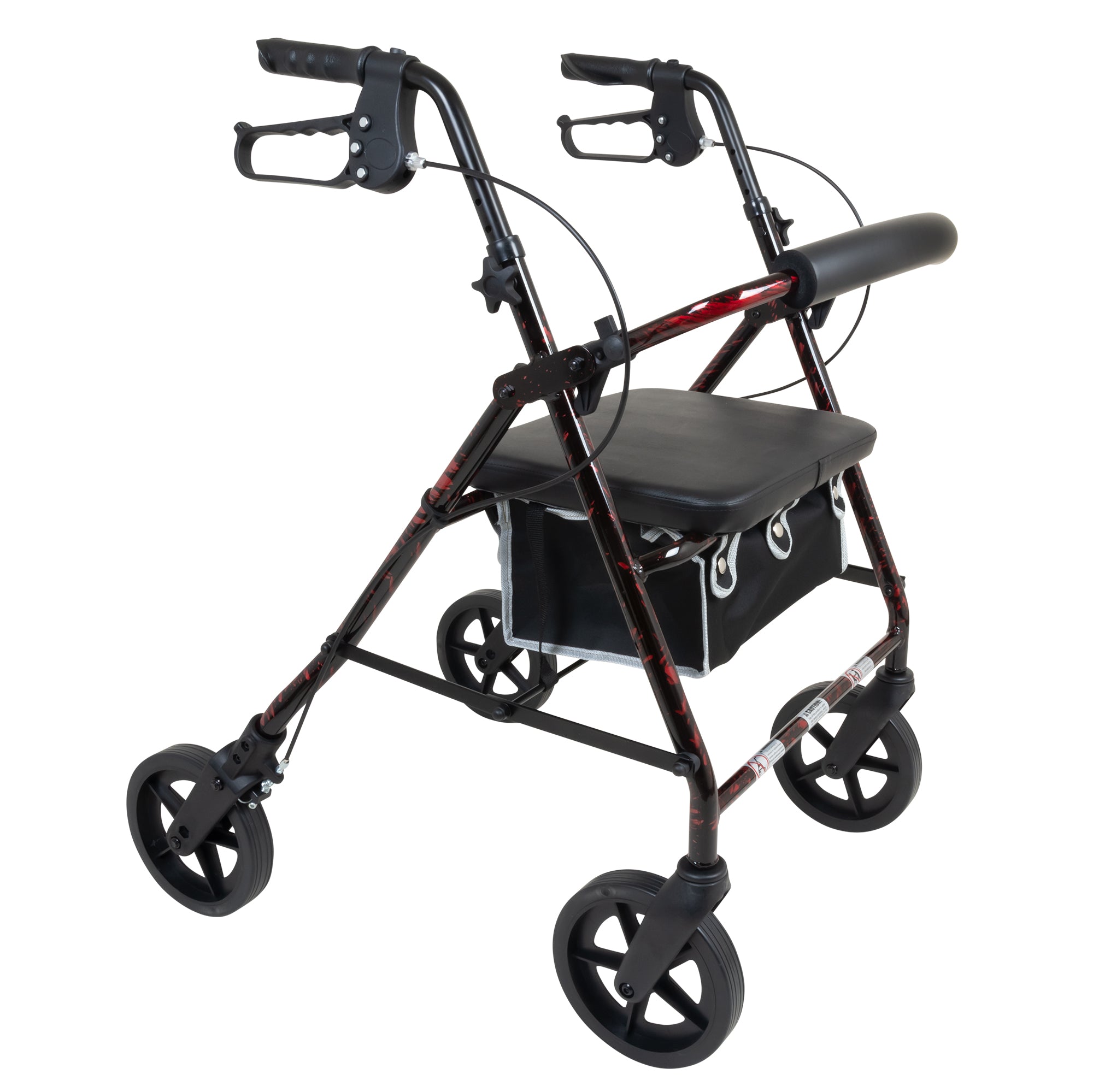 deluxe aluminum rollator burgundy flame 8 wheels