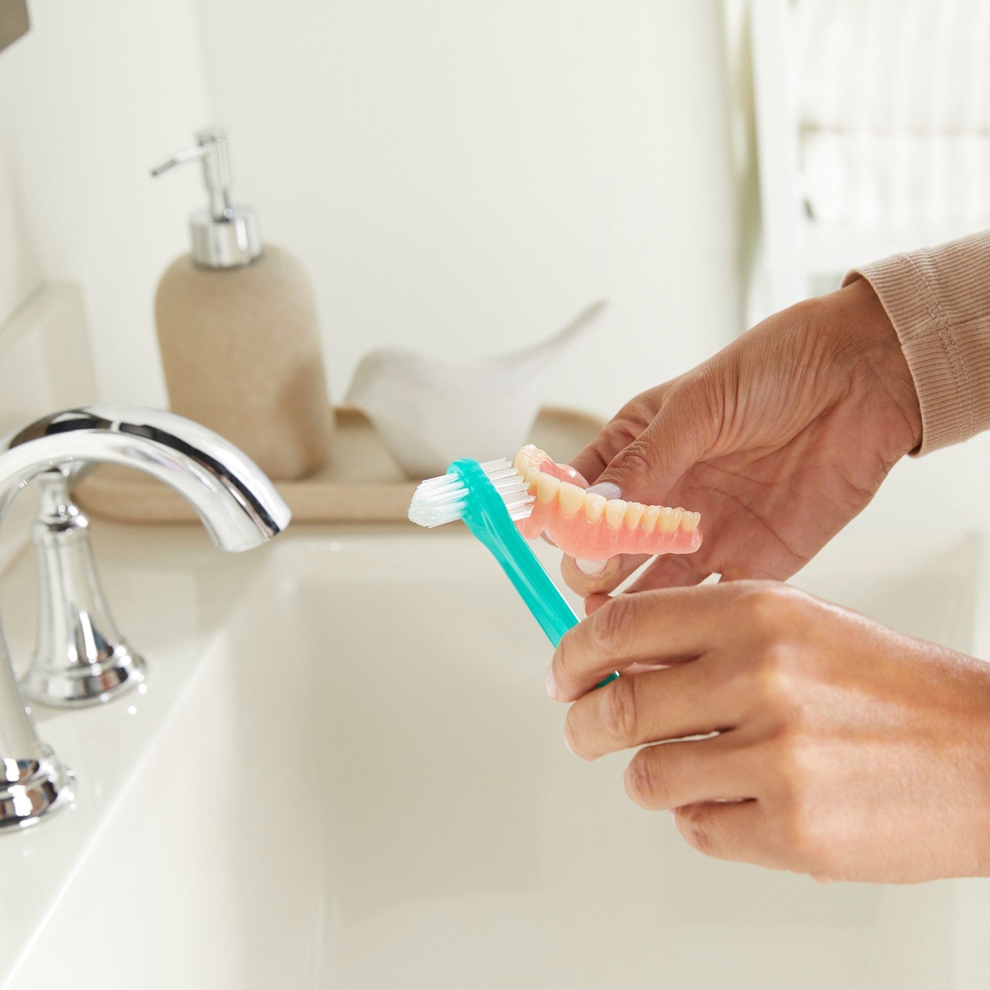 denture brush mckesson 2 sided bristle green packaging type box