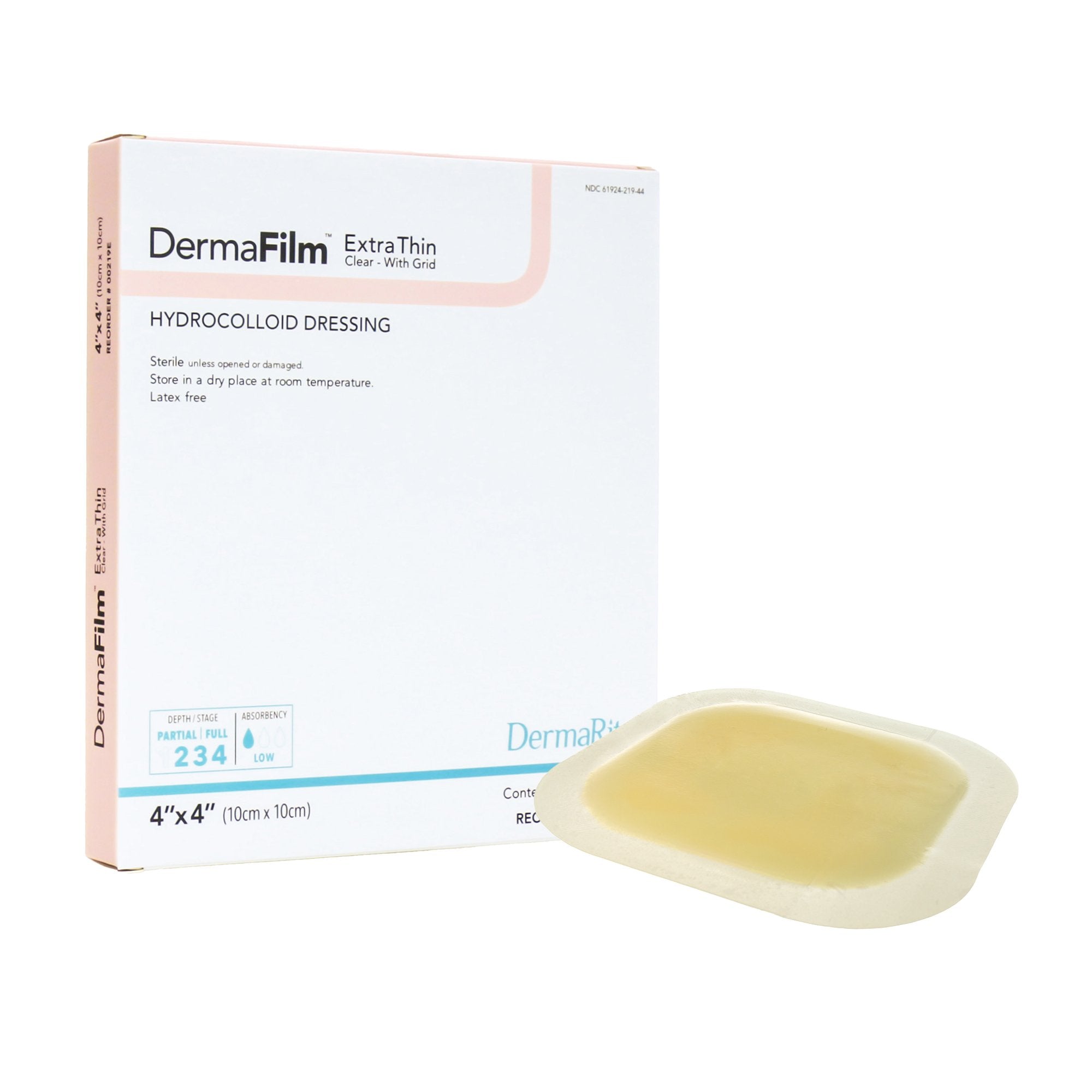 Thin Hydrocolloid Dressing DermaFilm Film Backing 4 X 4 Inch Square Hydrocolloid / Film
