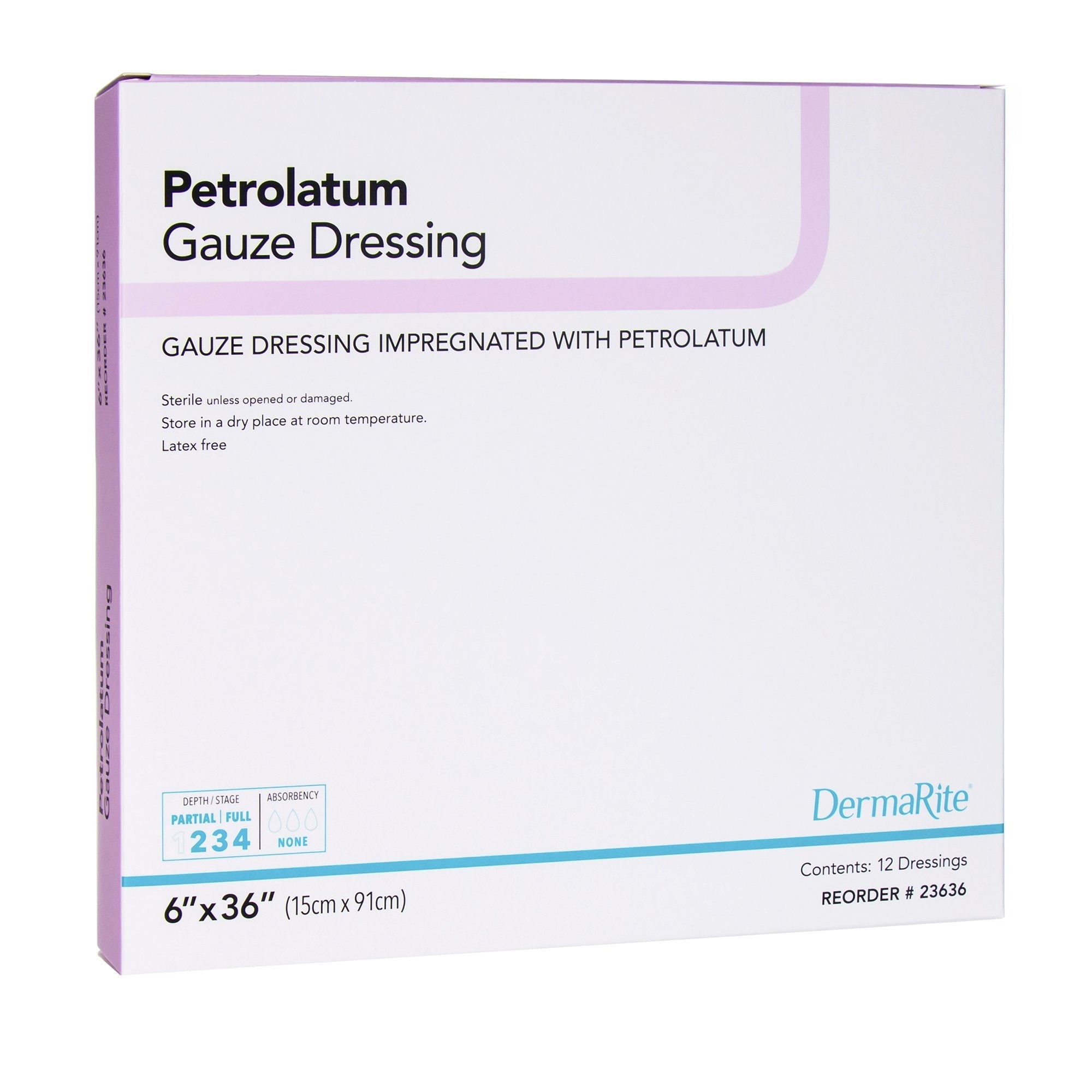 Petrolatum Impregnated Dressing DermaRite Rectangle 6 X 36 Inch Sterile