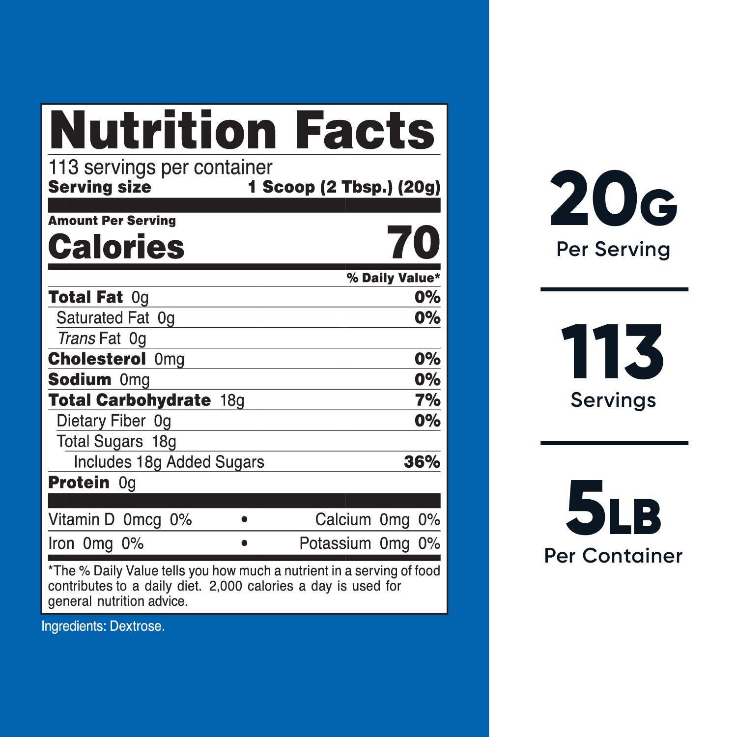 Dextrose Powder 5 LBS Non Gmo, Gluten Free Supplement