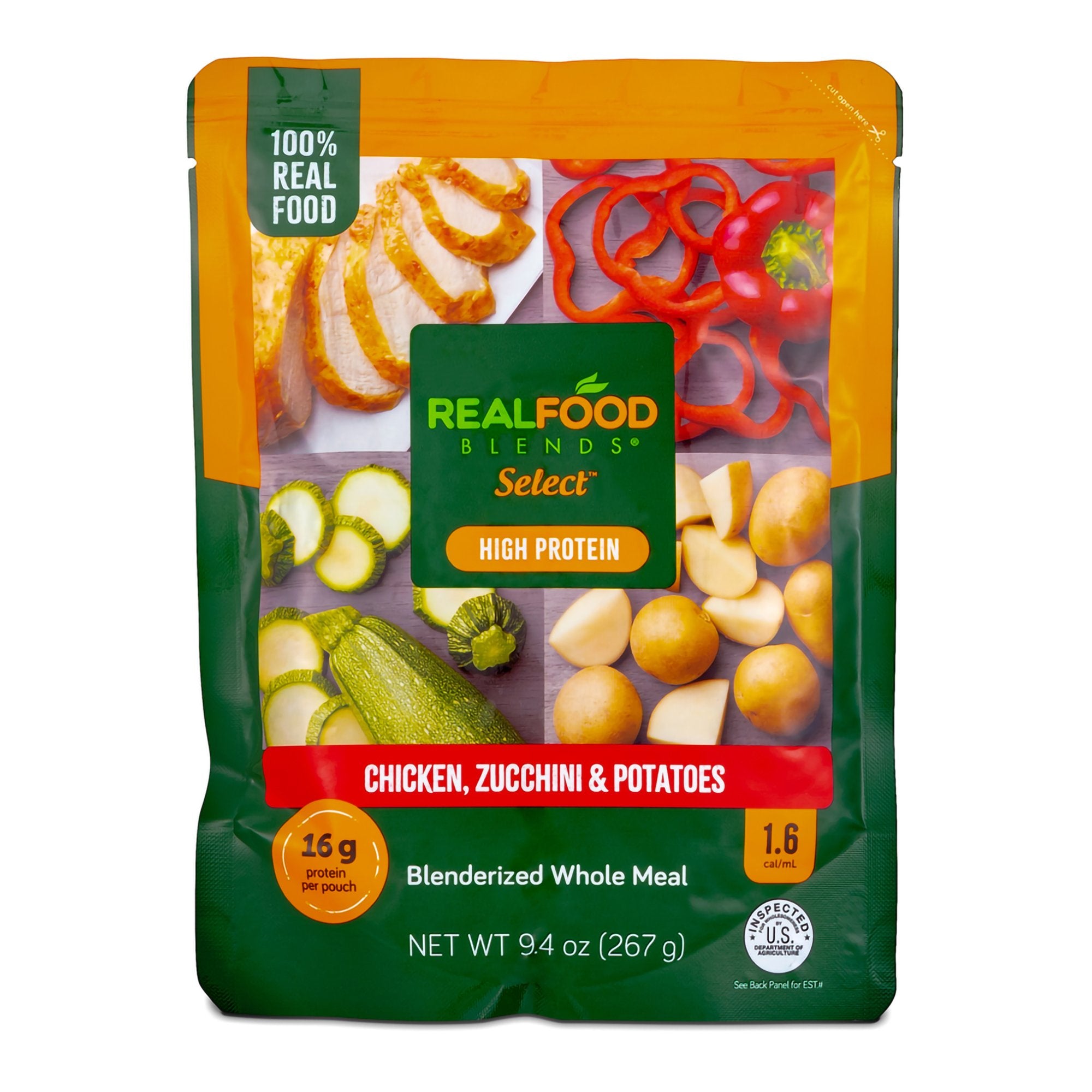 Tube Feeding Formula Real Food Blends Select Chicken / Zucchini / Potatoes Puree 9.4 oz. Pouch