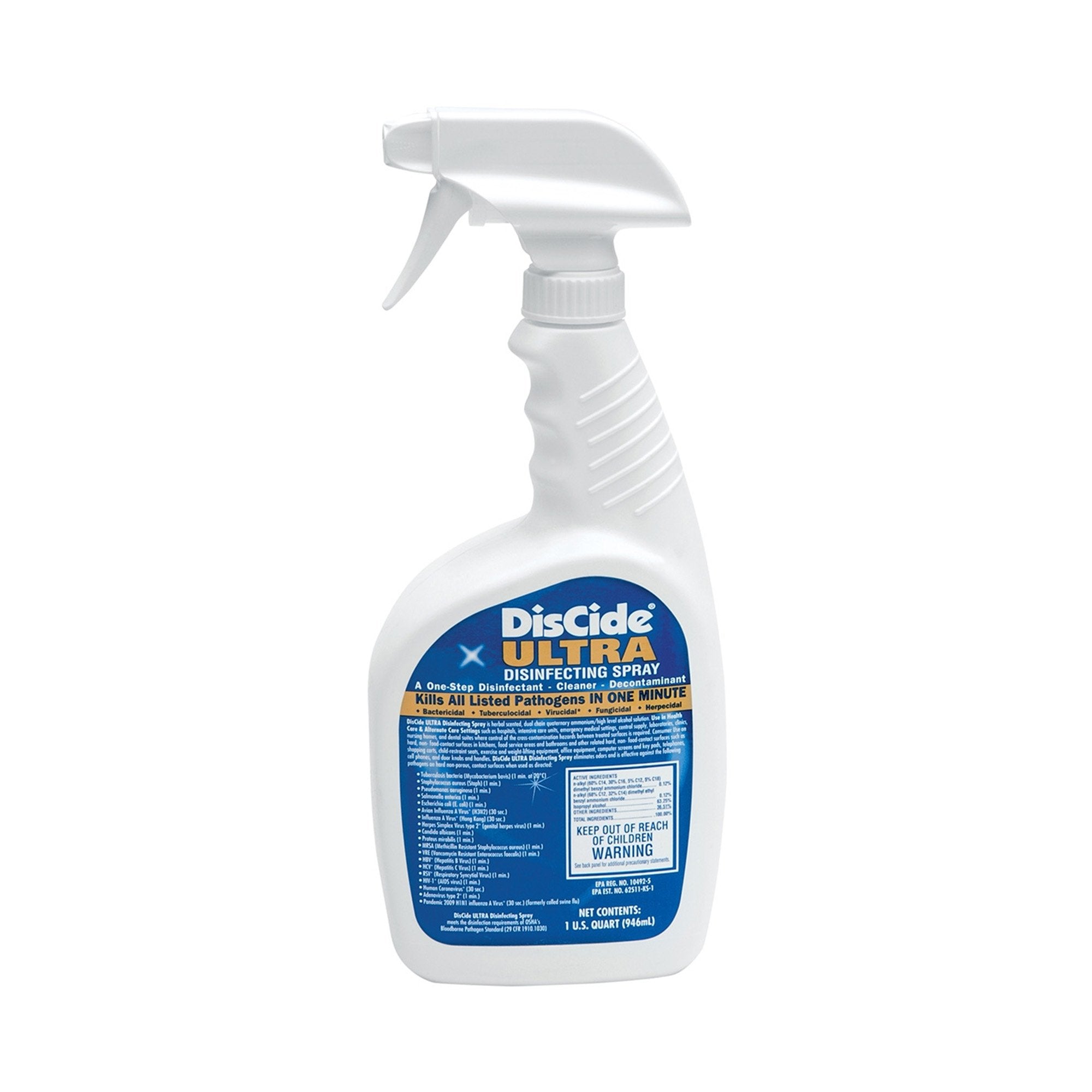 DisCide Ultra Surface Disinfectant Cleaner Quaternary Based Trigger Spray Liquid 1 Quart Bottle Herbal Scent NonSterile
