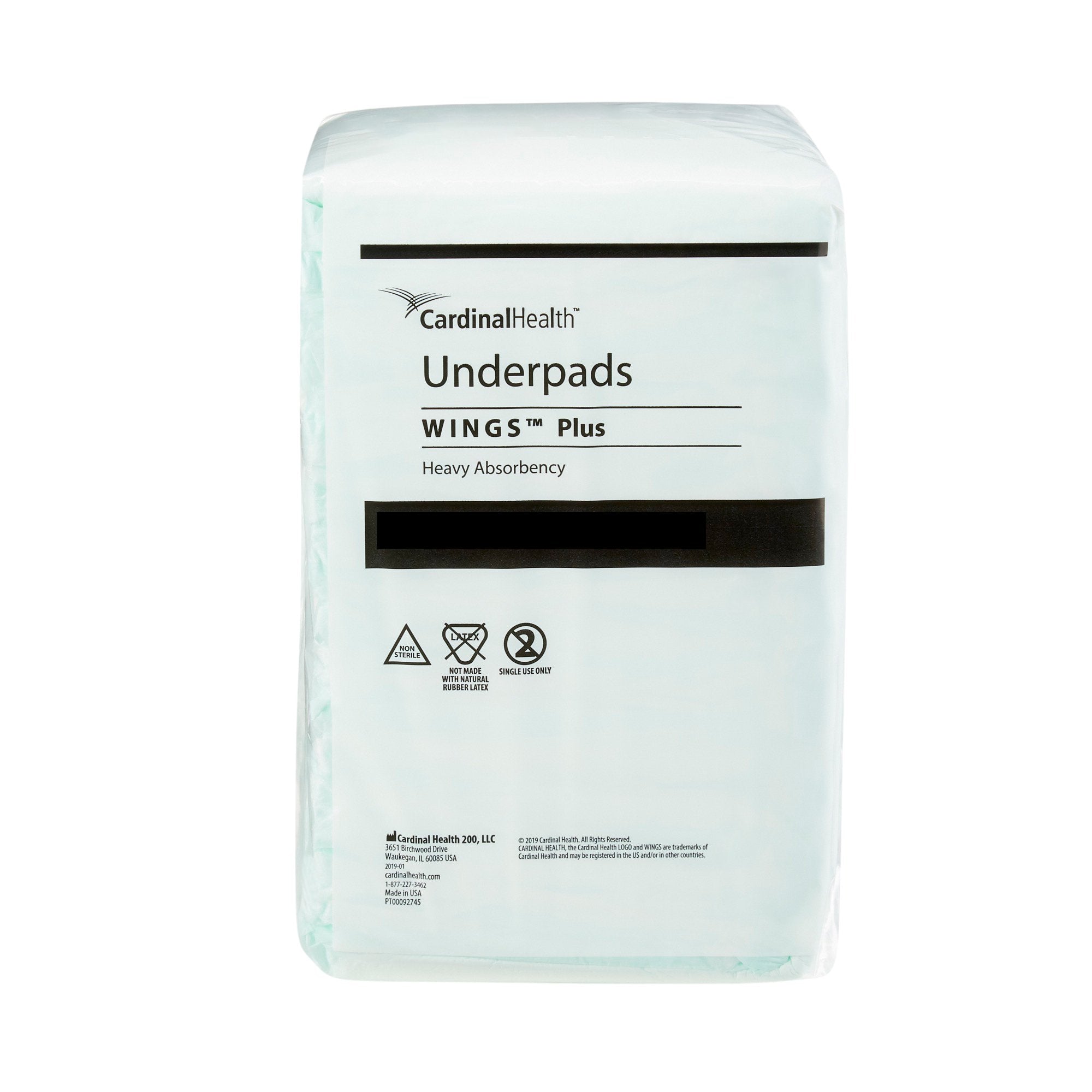 Disposable Underpad Wings Plus 36 X 36 Inch Fluff / Polymer Heavy Absorbency
