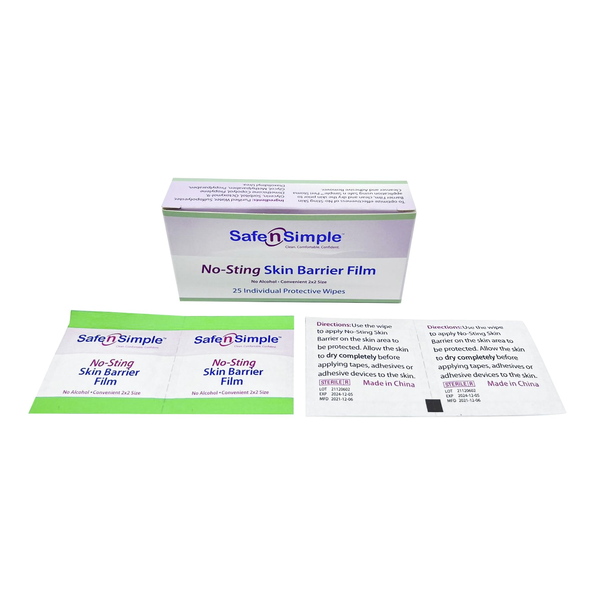 Skin Barrier Wipe Safe N Simple No-Sting 60% / 20% Strength Purified Water / Polyvinylpyrrolidone / Glycerin / Propylene Glycol Individual Packet Sterile
