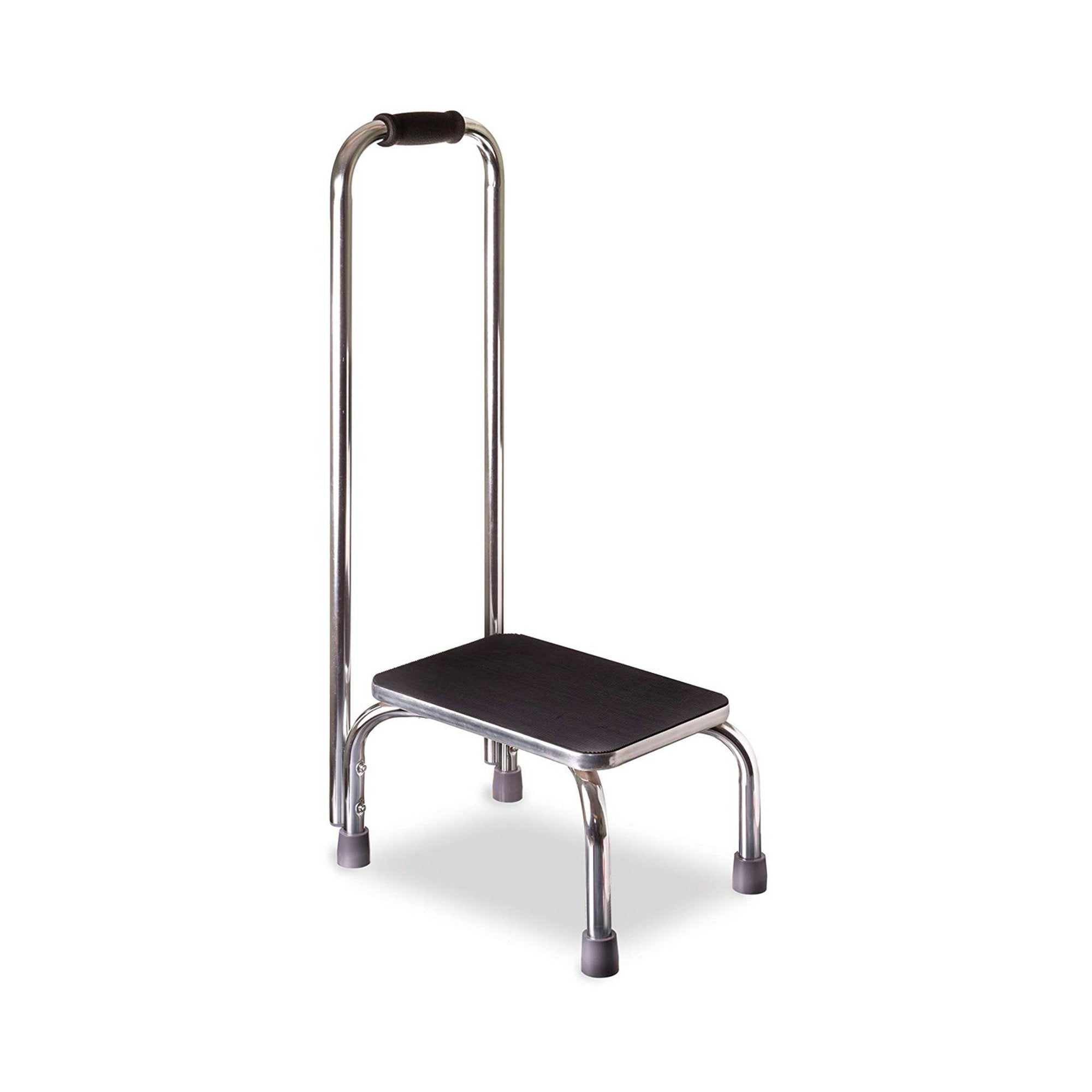 Step Stool with Handrail Mabis DMI 1 Step Chrome Plated Steel Frame 9 1/2 Inch Step Height