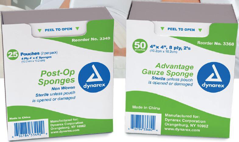 Nonwoven Sponge Dynarex Post-Op 4 X 4 Inch 4-Ply Sterile 2 per Pack