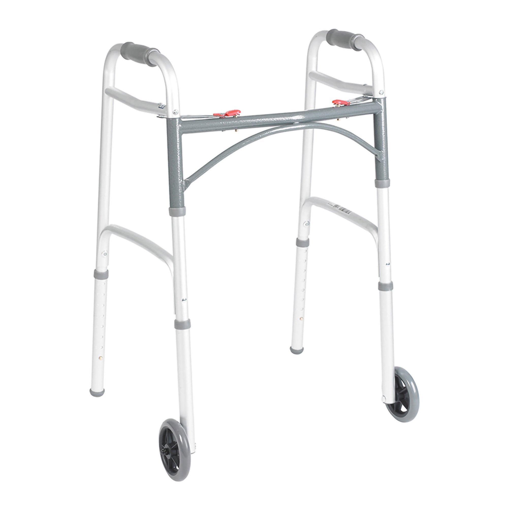 Dual Release Folding Walker with Wheels Adjustable Height drive Deluxe Aluminum Frame 350 lbs. Weight Capacity 25 to 32 1/4 Inch Height