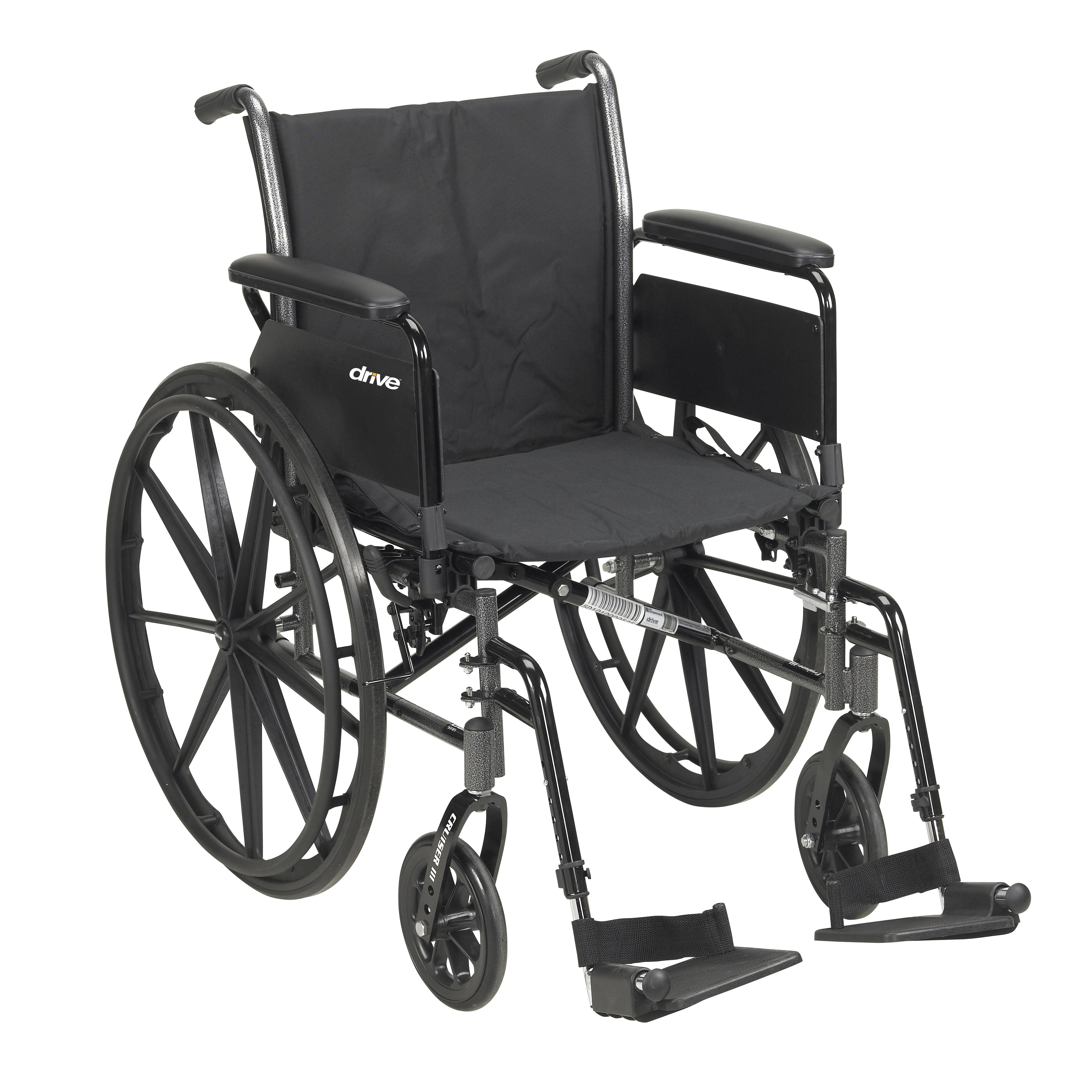 Lightweight Wheelchair drive Cruiser III Dual Axle Full Length Arm Elevating Legrest Black Upholstery 18 Inch Seat Width Adult 300 lbs. Weight Capacity