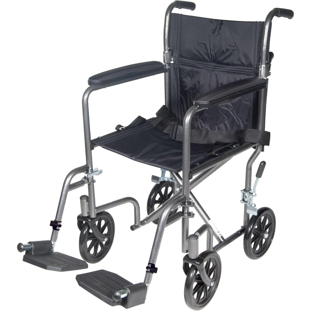 Transport Chair drive 17 Inch Seat Width Full Length Arm Swing-Away Footrest Steel Frame with Silver Vein Finish