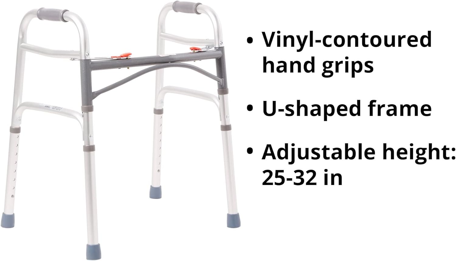 dual release folding walker adjustable height mckesson aluminum frame 350 lbs weight capacity 25 to 32 inch height packaging type case