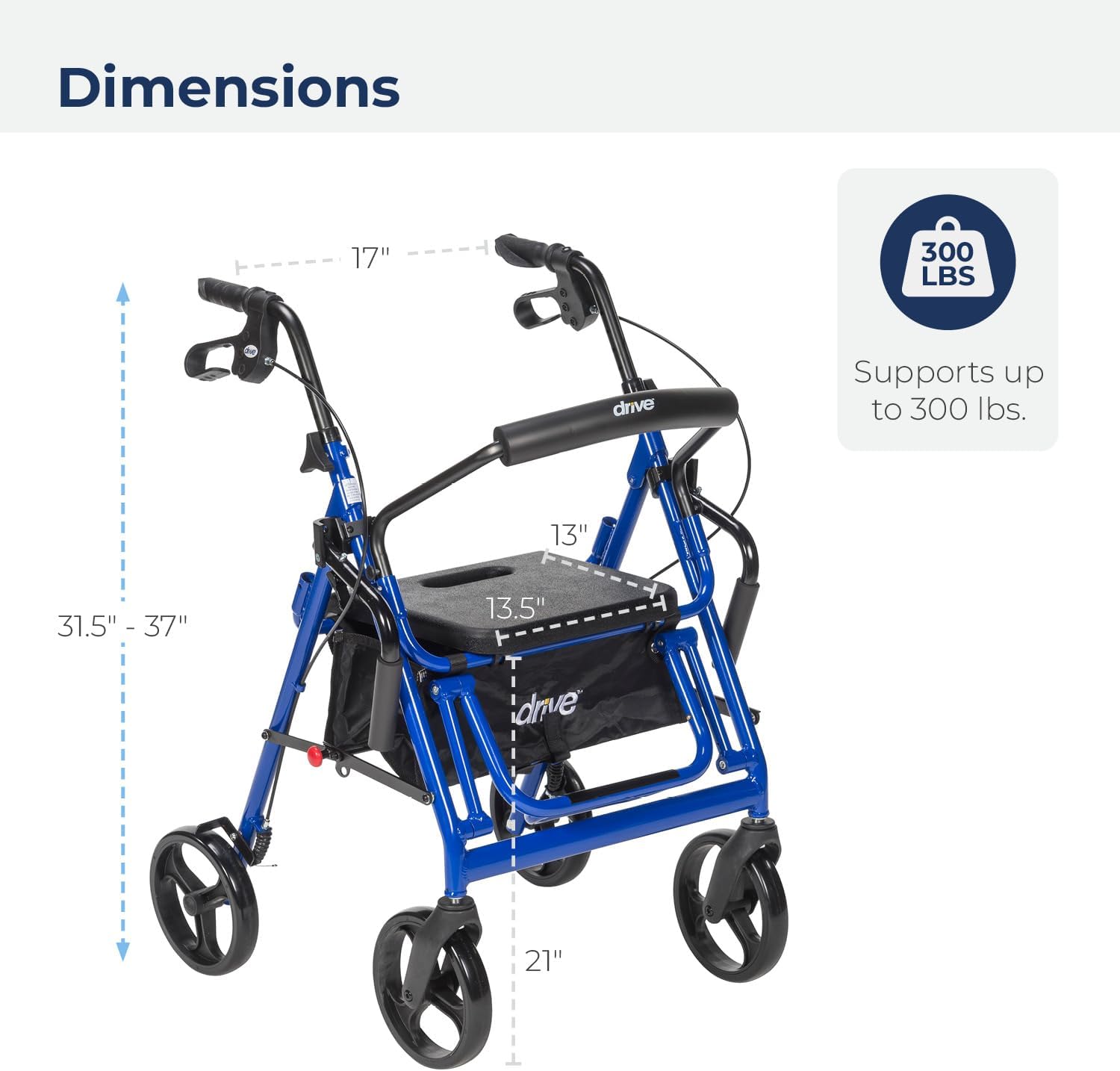 Drive Medical Aluminium Rollator For Seniors and Elders, Wheel size