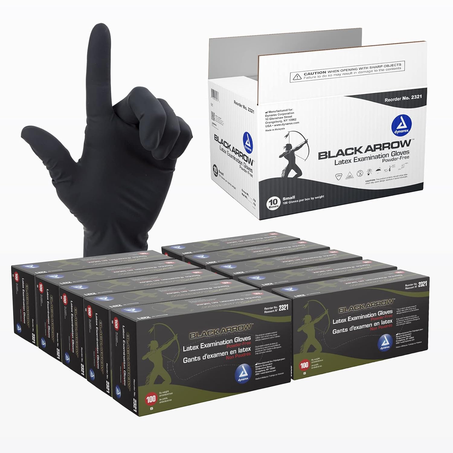 dynarex black arrow latex exam gloves powder free
