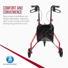 Dynarex DynaGo Zoom 3-Wheel Rollator Walker | Lightweight Aluminum Rollator with Storage Pouch
