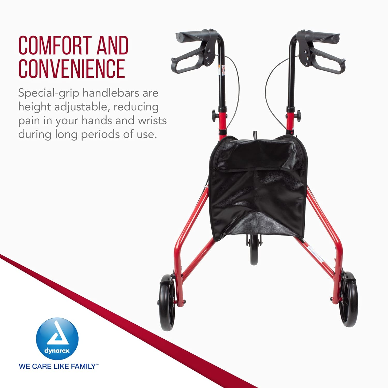 Dynarex DynaGo Zoom 3-Wheel Rollator Walker | Lightweight Aluminum Rollator with Storage Pouch