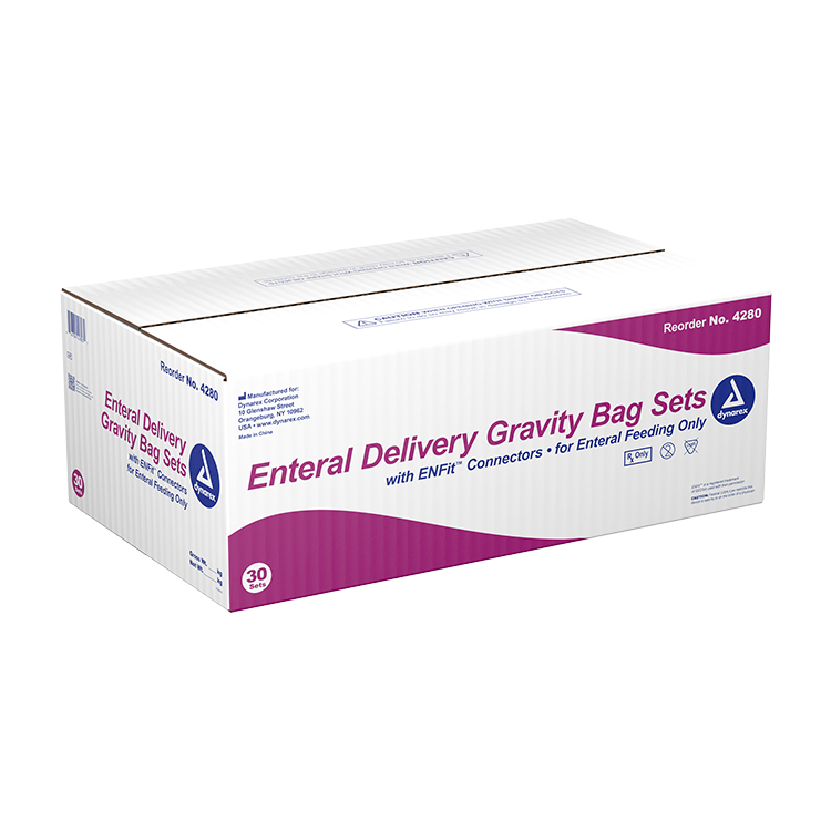 dynarex enteral delivery gravity bag set w enfit connector pack type 30 box per case