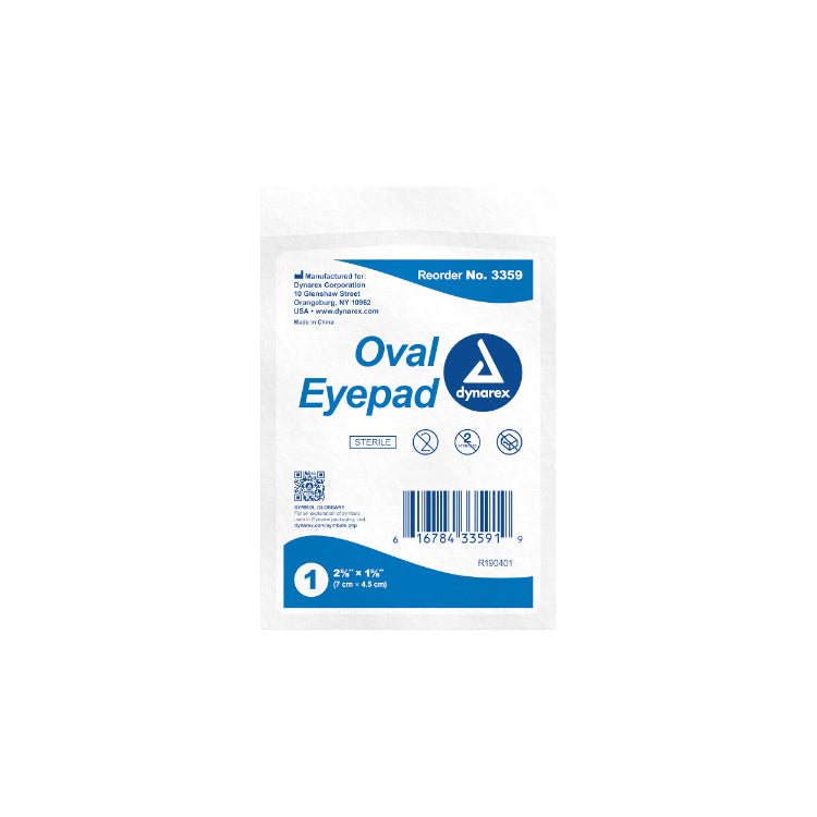 Packaging of Oval Eyepad by Dynarex on a white background