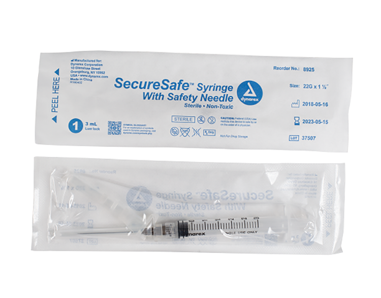 dynarex securesafe syringe with safety needle