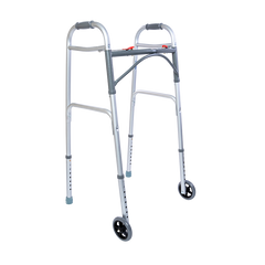 dynarex steel button folding walker with wheels adult