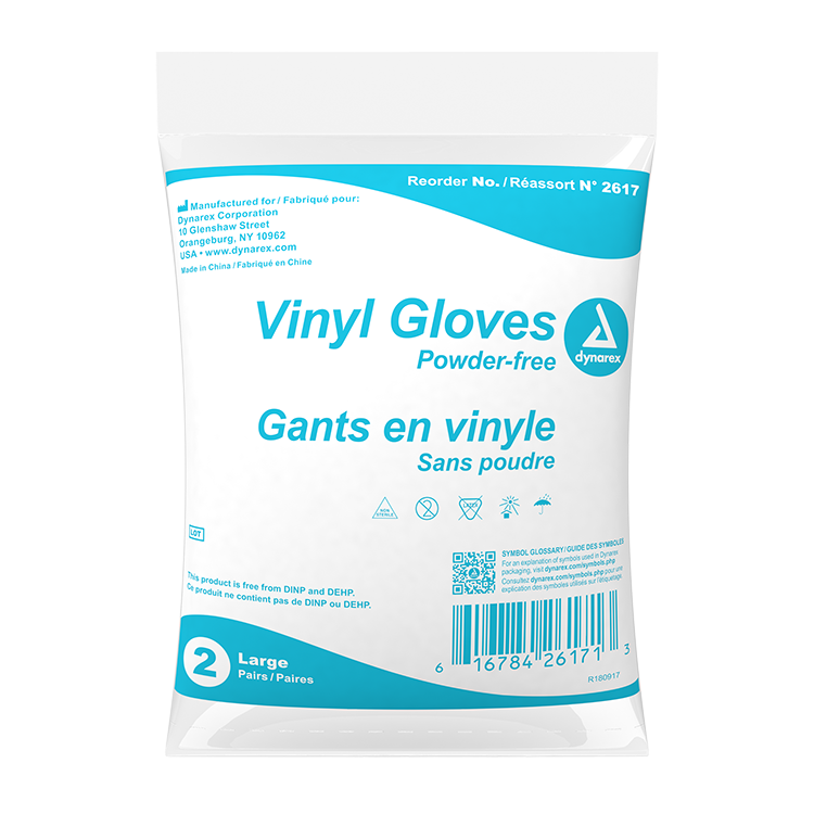 dynarex vinyl gloves in a bag powder free