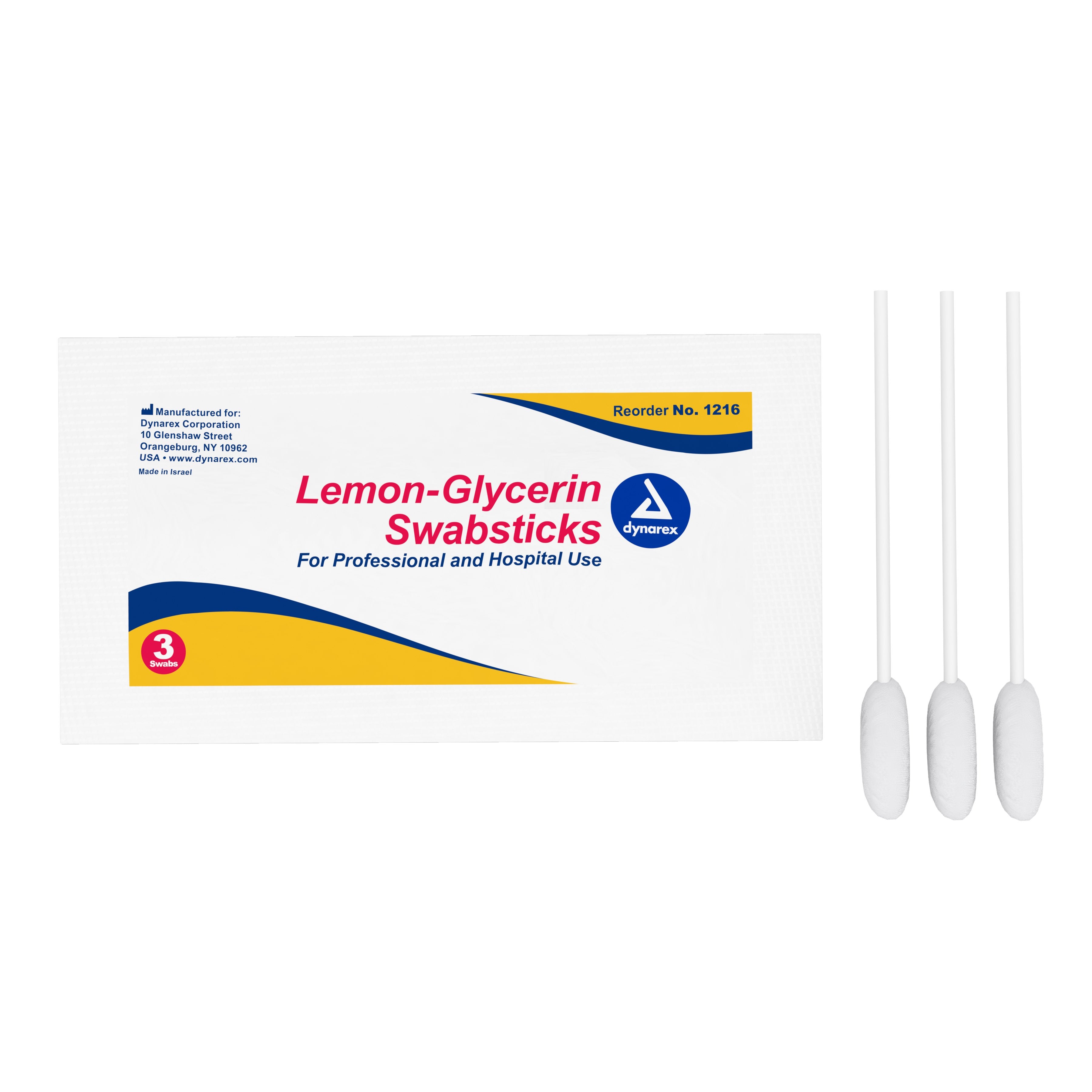 Lemon Glycerin Swabstick Dynarex Foam Tip 3 per Pack