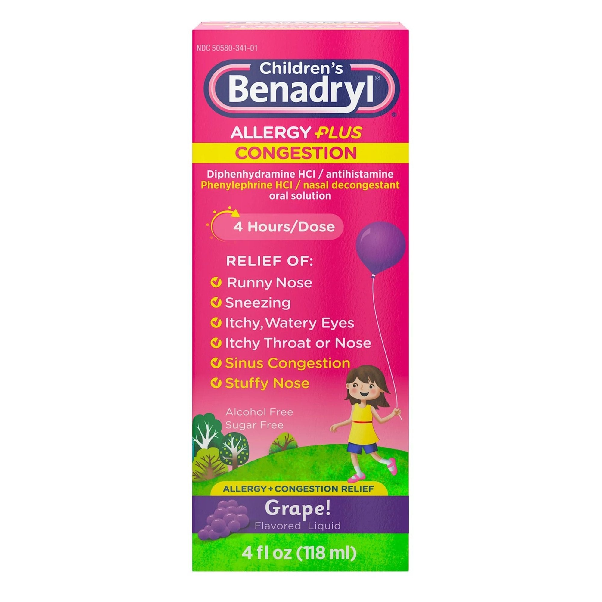 Children's Allergy Relief Children’s BENADRYL Allergy Plus Congestion 12.5 mg - 5 mg Strength Liquid 4 oz.