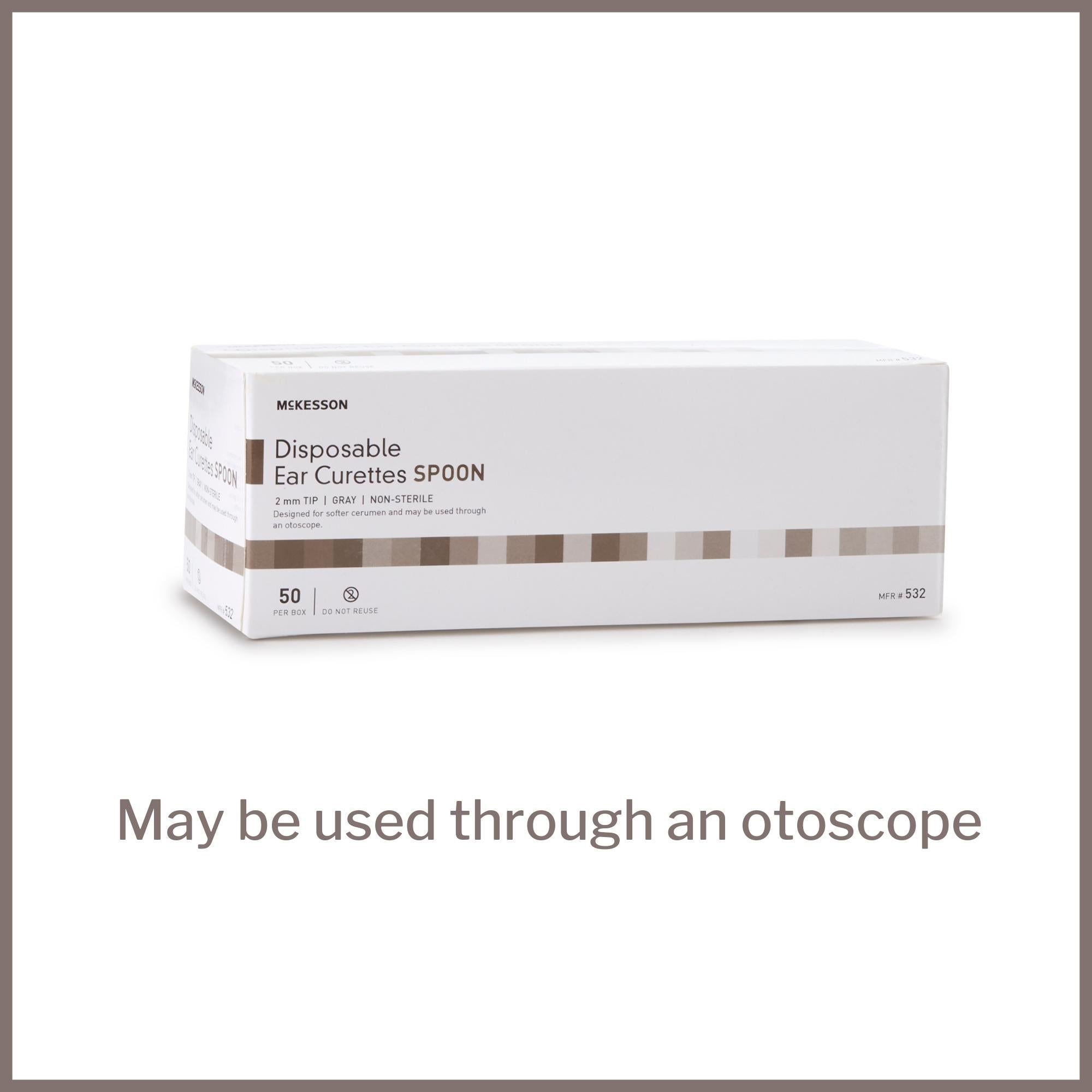 ear curette mckesson handle with grooves 2 mm tip cup tip packaging type box