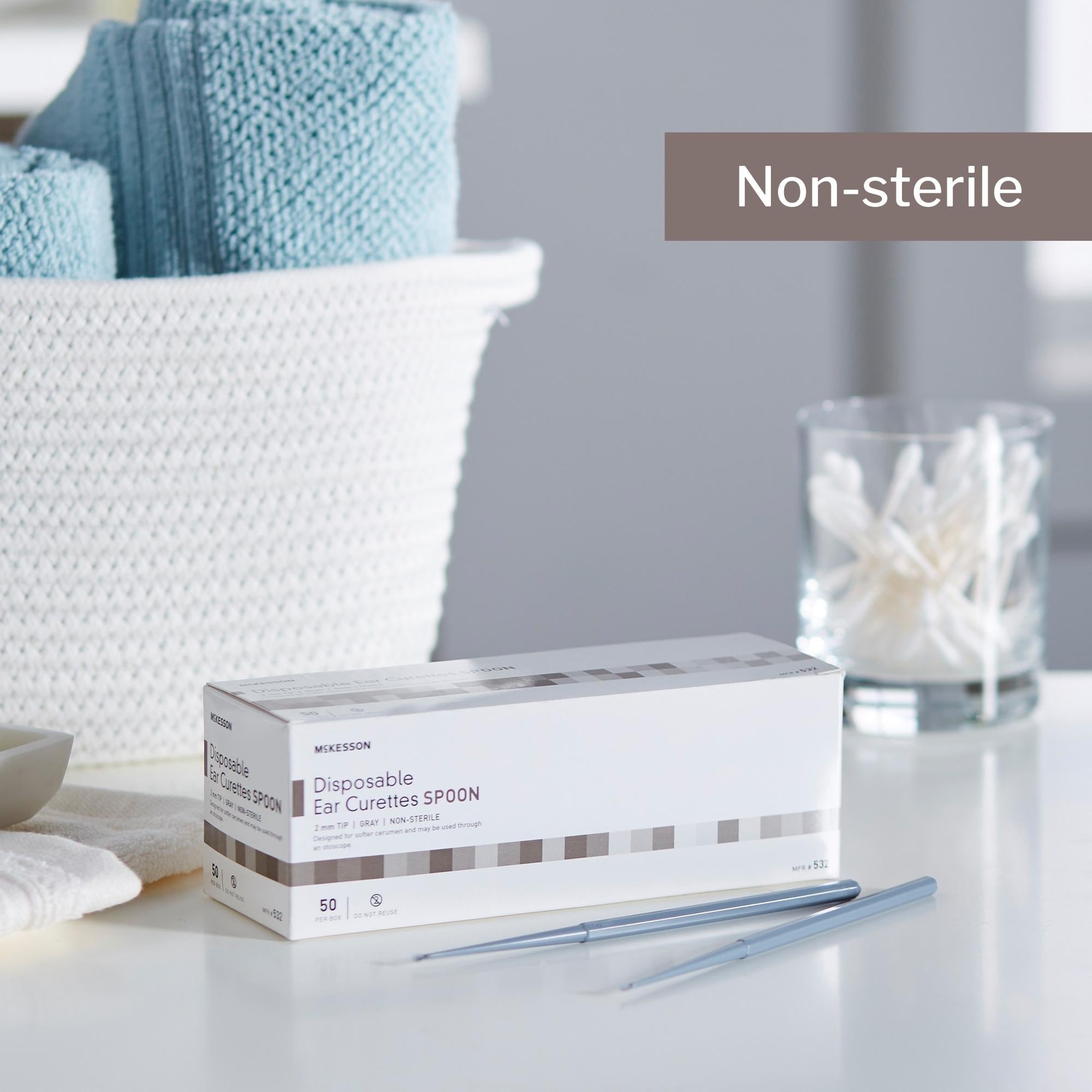 ear curette mckesson handle with grooves 2 mm tip cup tip packaging type box