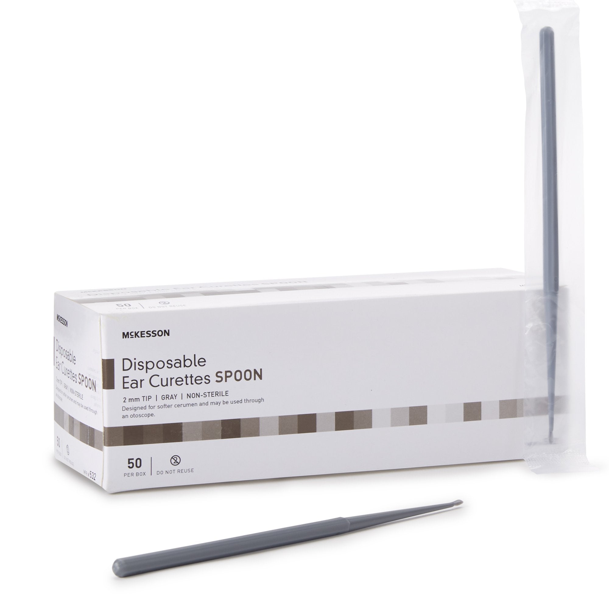 ear curette mckesson handle with grooves 2 mm tip cup tip packaging type box