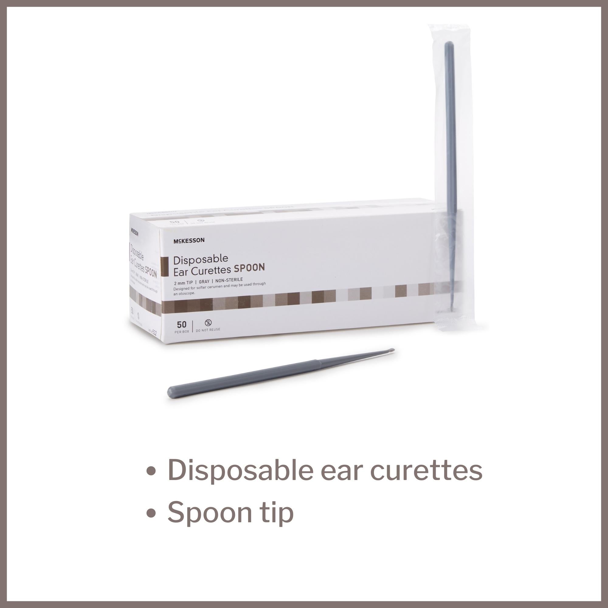 ear curette mckesson handle with grooves 2 mm tip cup tip packaging type box