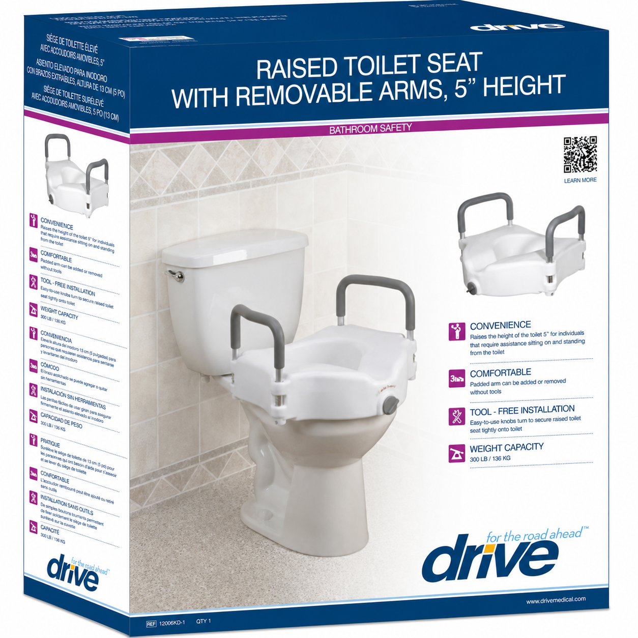 Raised Toilet Seat W/ Lock & Padded Removable Arms Retail