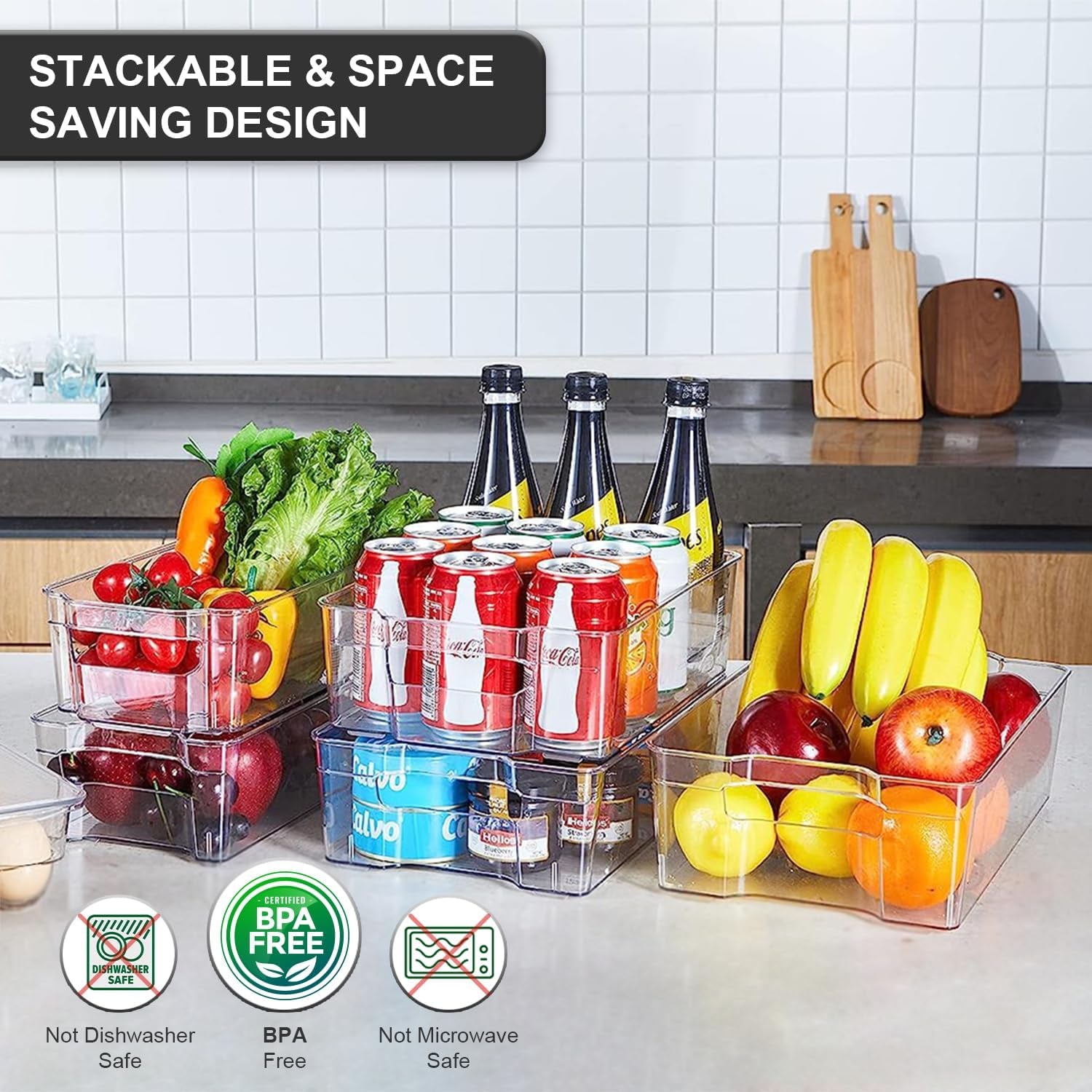 Refrigerator Organizer Bins Clear Plastic Bins for Fridge, Kitchen Cabinet, Freezer, Pantry Organization and Storage, BPA Free Fridge Organizer, 12.5" Long (Set of 8) (6)