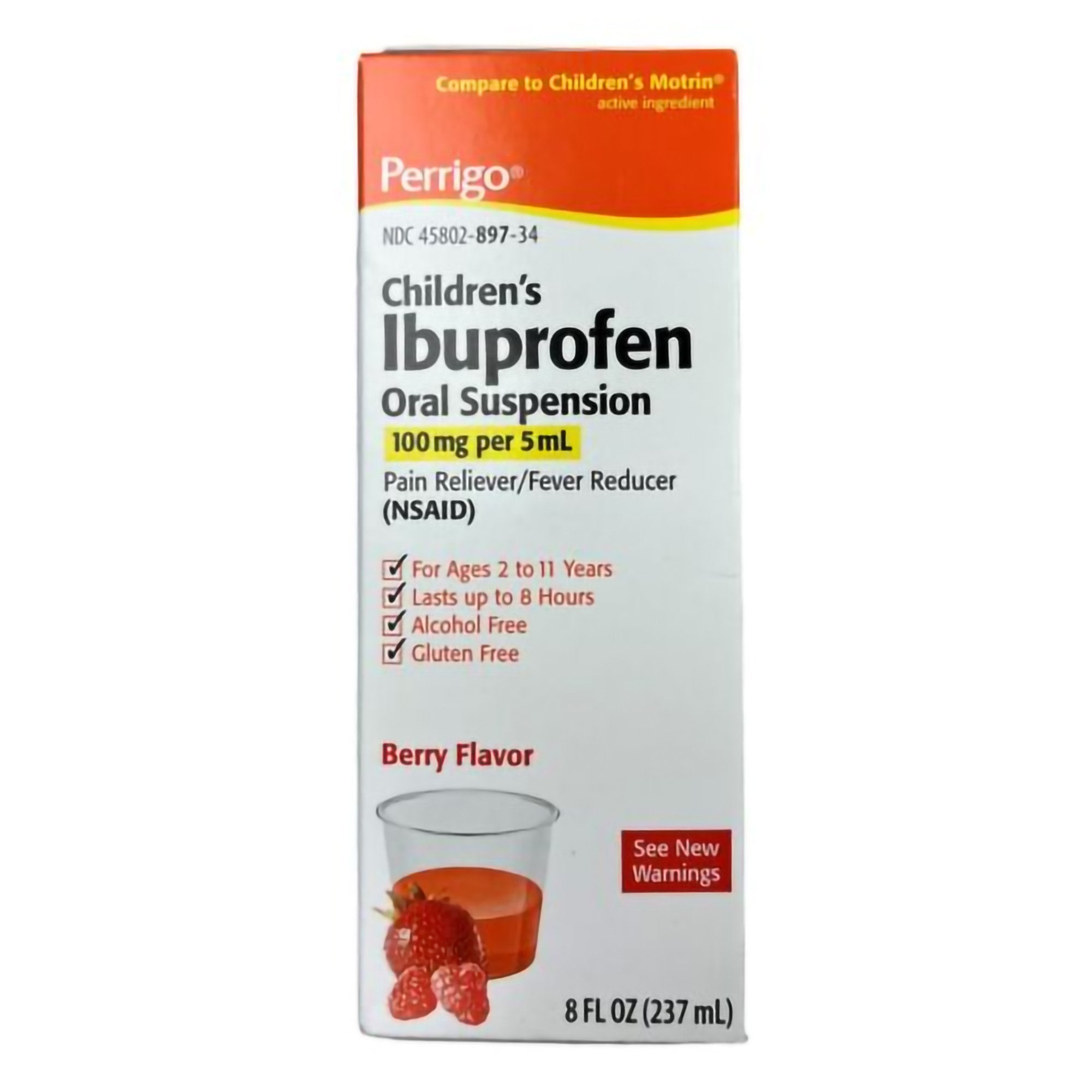 Children's Pain Relief Perrigo 100 mg / 5 mL Strength Ibuprofen Oral Suspension 4 oz.