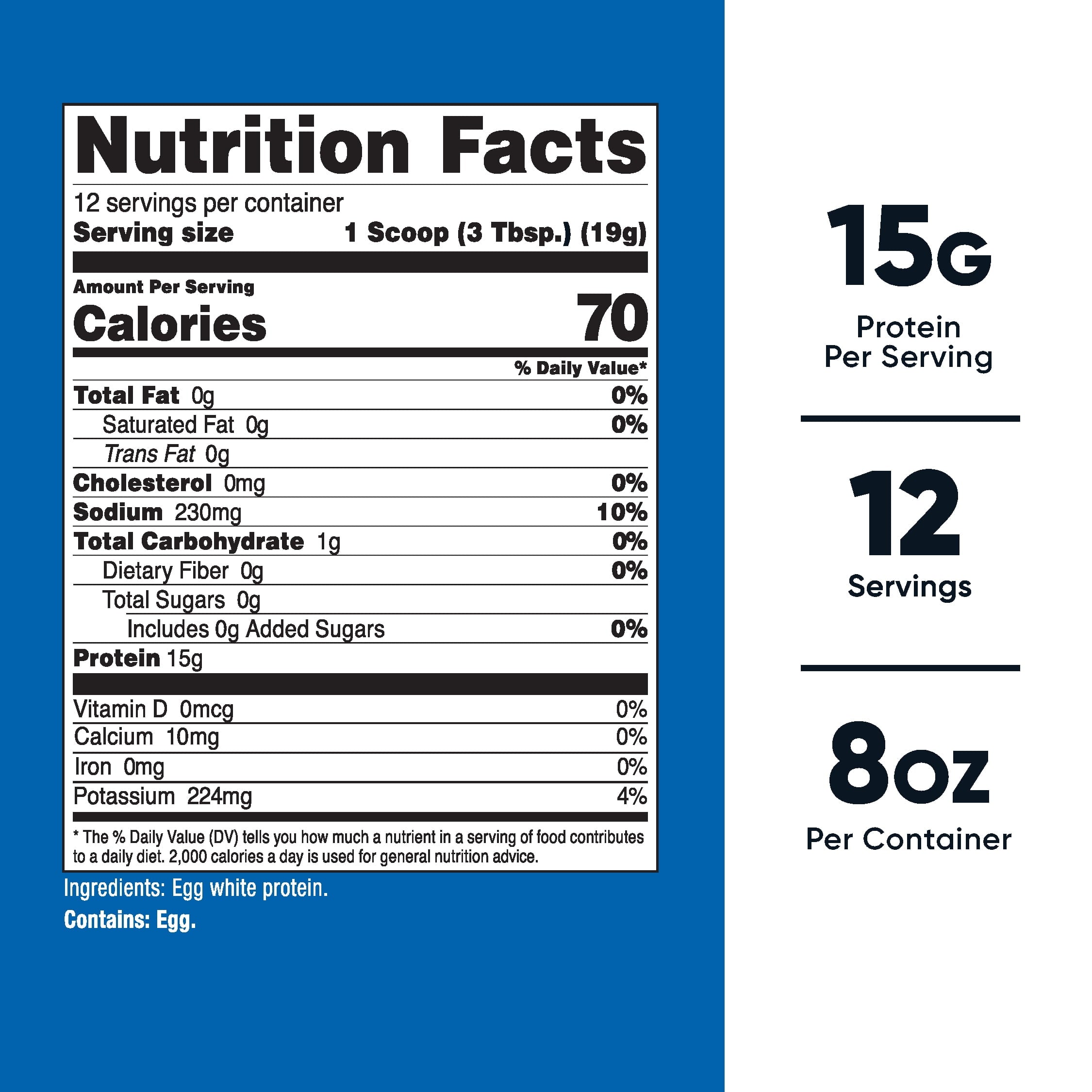 Egg White Protein Powder 8Oz (Unflavored) Non Gmo, Gluten Free Supplement