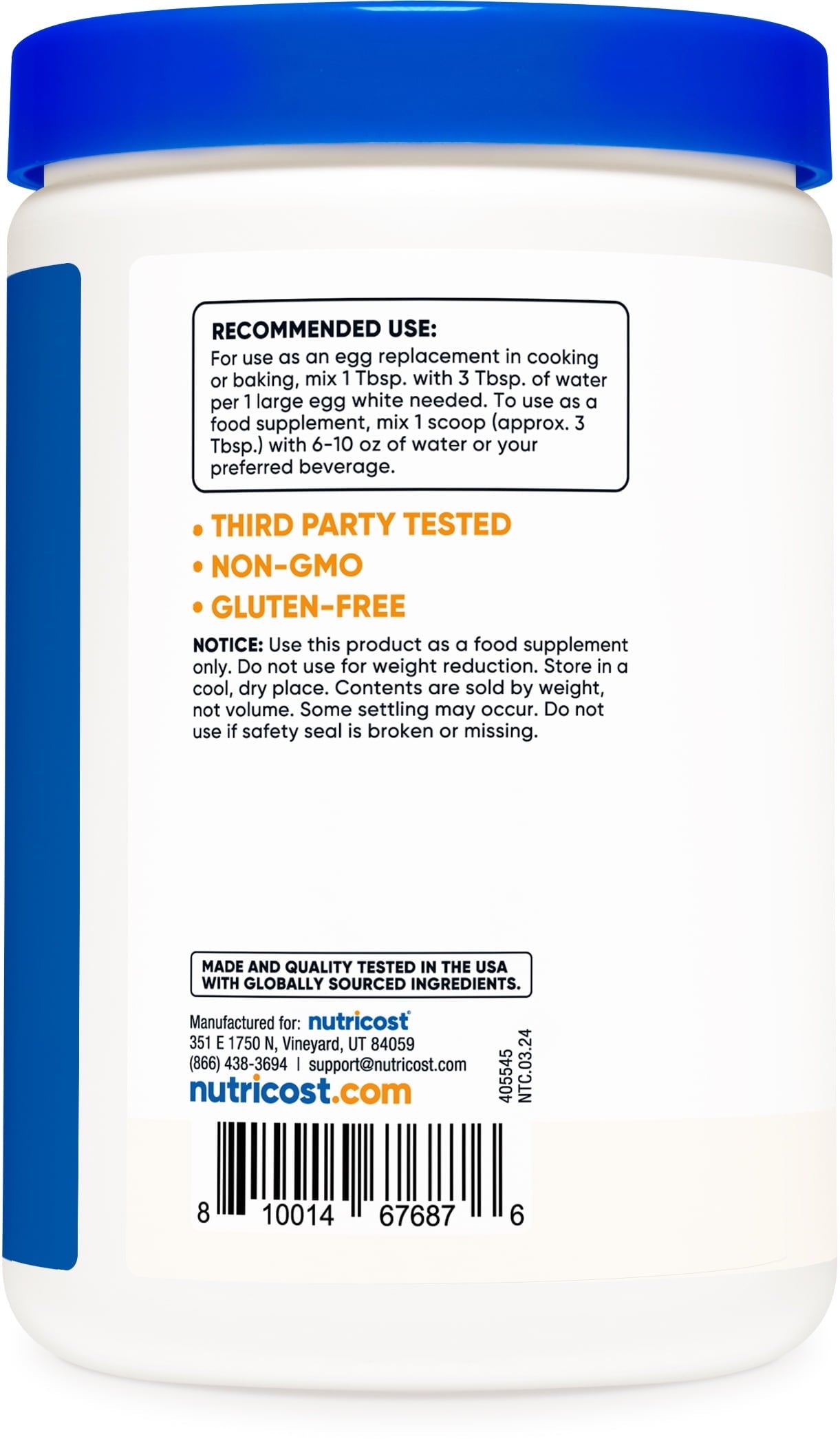 Egg White Protein Powder 8Oz (Unflavored) Non Gmo, Gluten Free Supplement