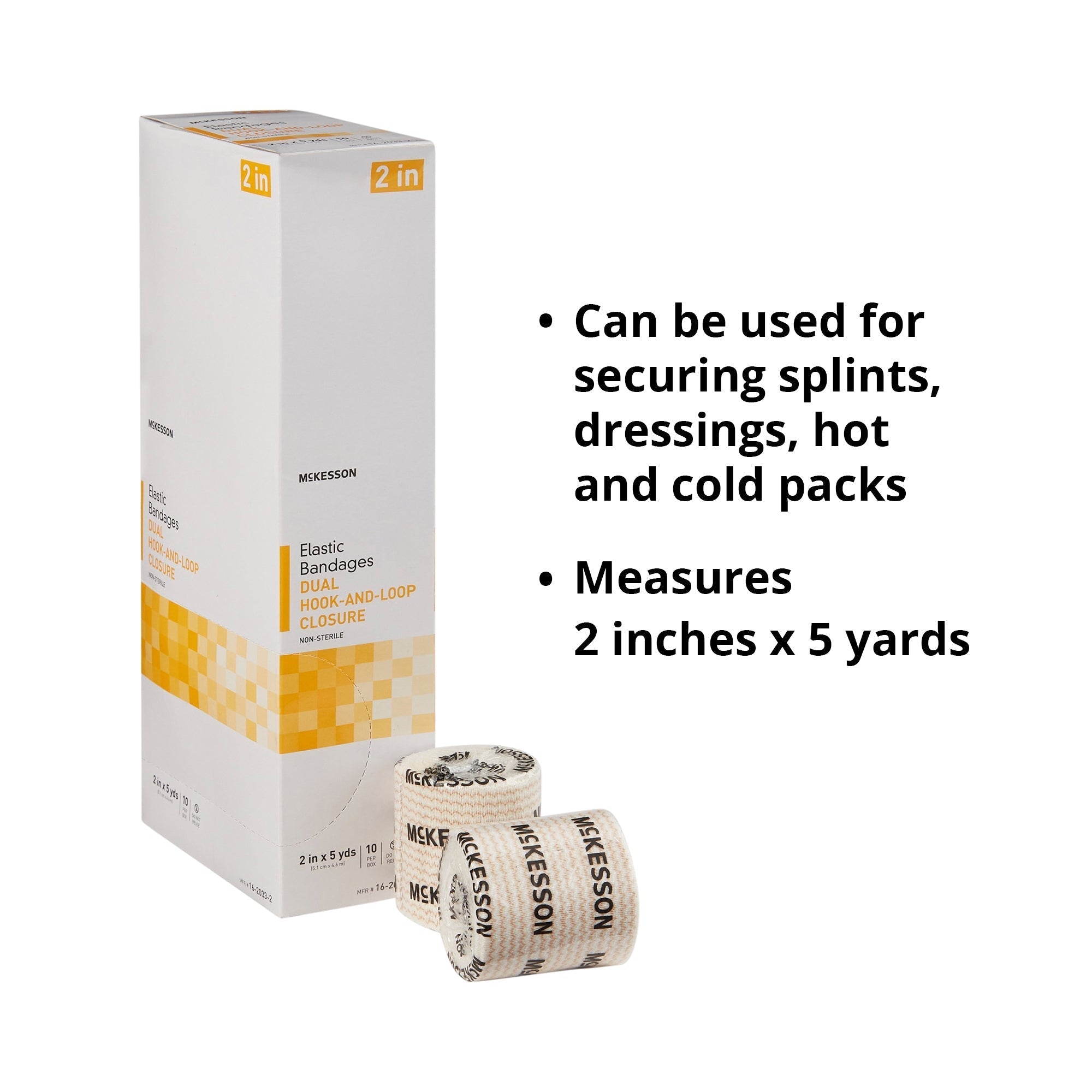 elastic bandage mckesson 2 inch x 5 yard double hook and loop closure tan nonsterile standard compression packaging type box