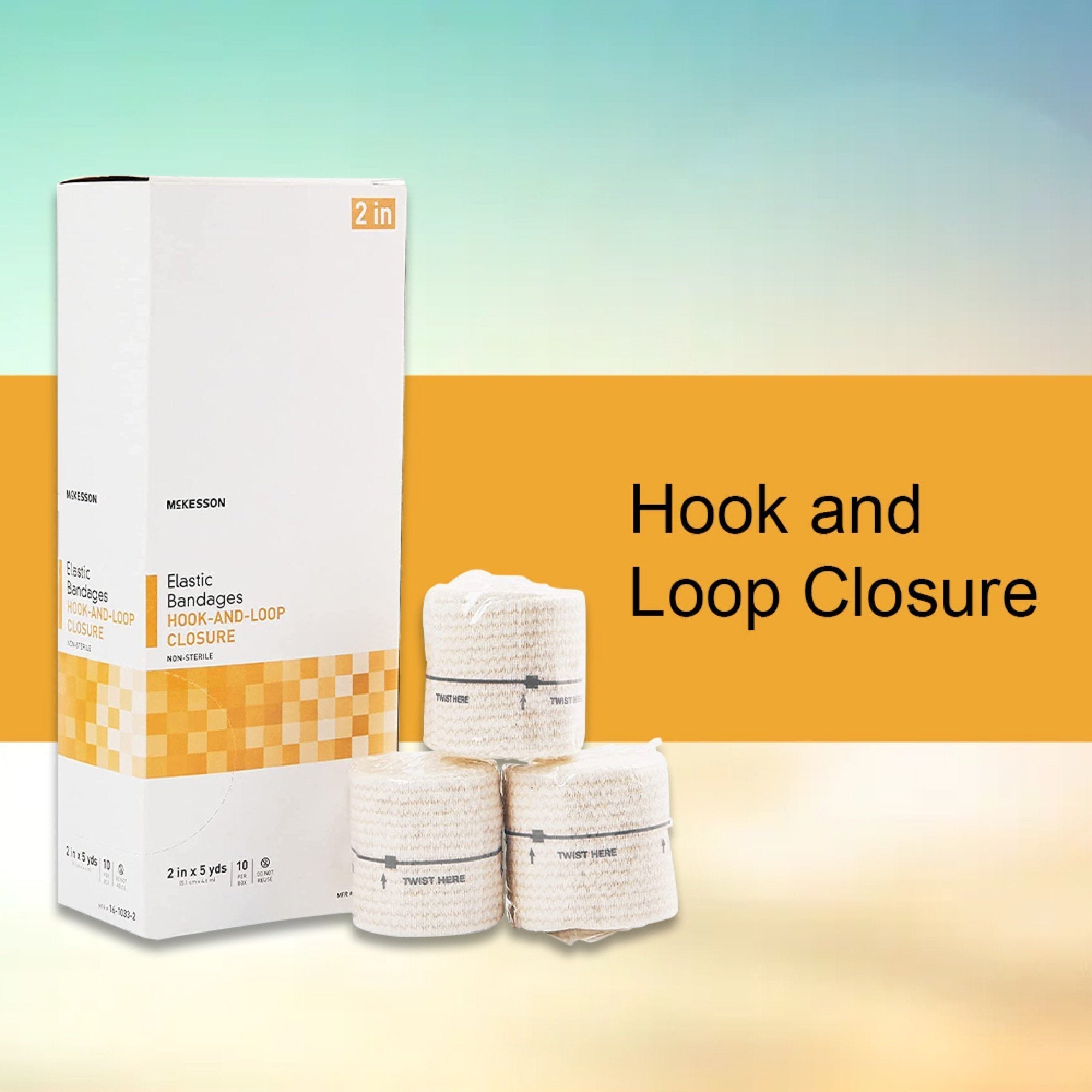 elastic bandage mckesson 2 inch x 5 yard single hook and loop closure tan nonsterile standard compression packaging type box