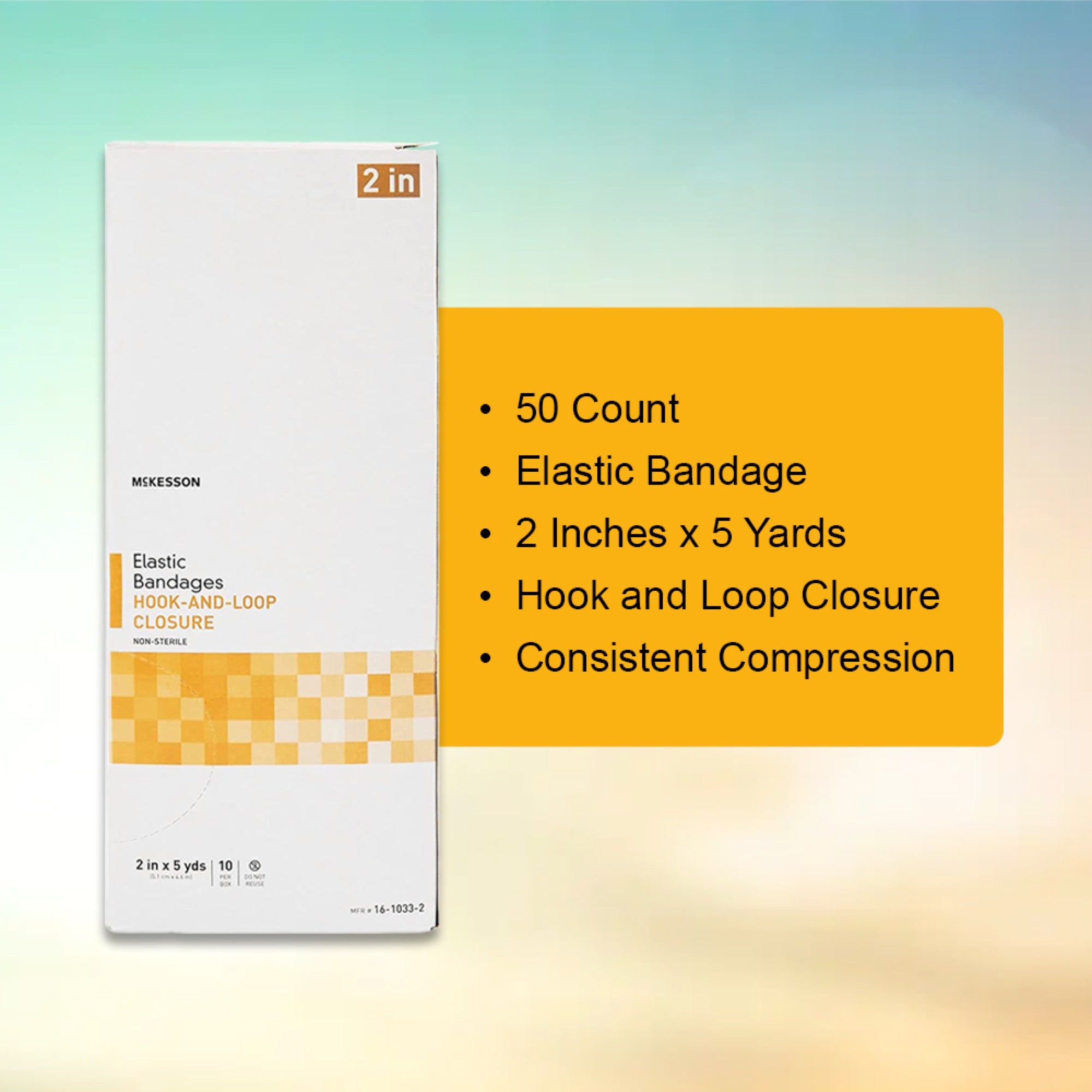 elastic bandage mckesson 2 inch x 5 yard single hook and loop closure tan nonsterile standard compression packaging type box