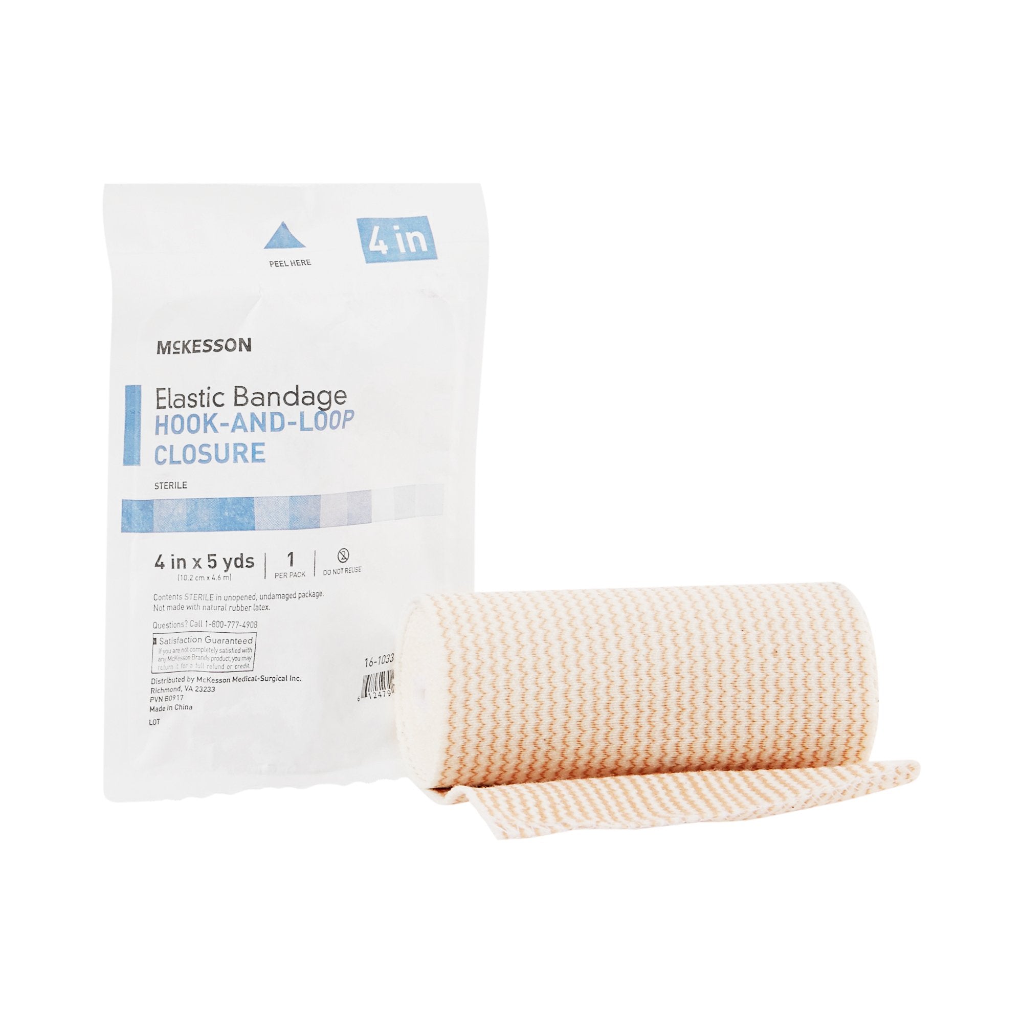Elastic Bandage McKesson 4 Inch X 5 Yard Single Hook and Loop Closure Tan Sterile Standard Compression