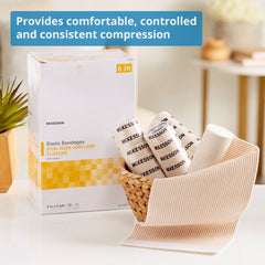 elastic bandage mckesson 6 inch x 5 yard double hook and loop closure tan nonsterile standard compression packaging type box