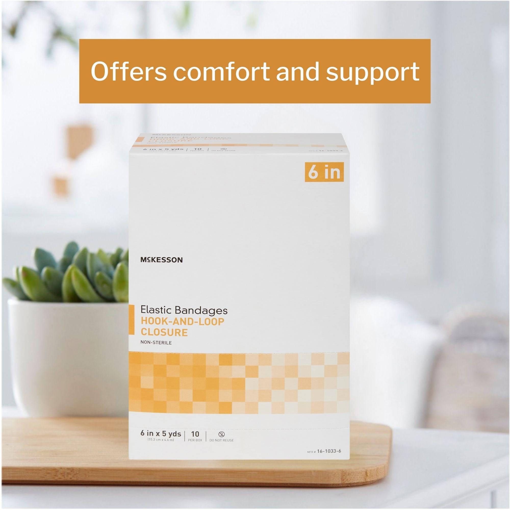 elastic bandage mckesson 6 inch x 5 yard single hook and loop closure tan nonsterile standard compression packaging type box