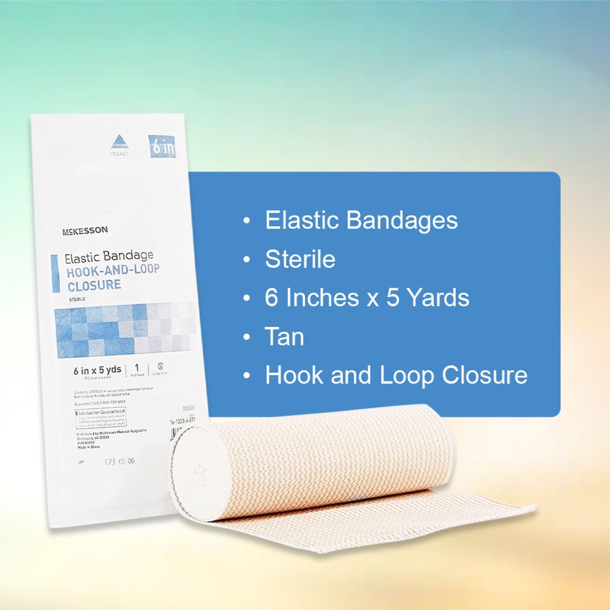 elastic bandage mckesson 6 inch x 5 yard single hook and loop closure tan sterile standard compression