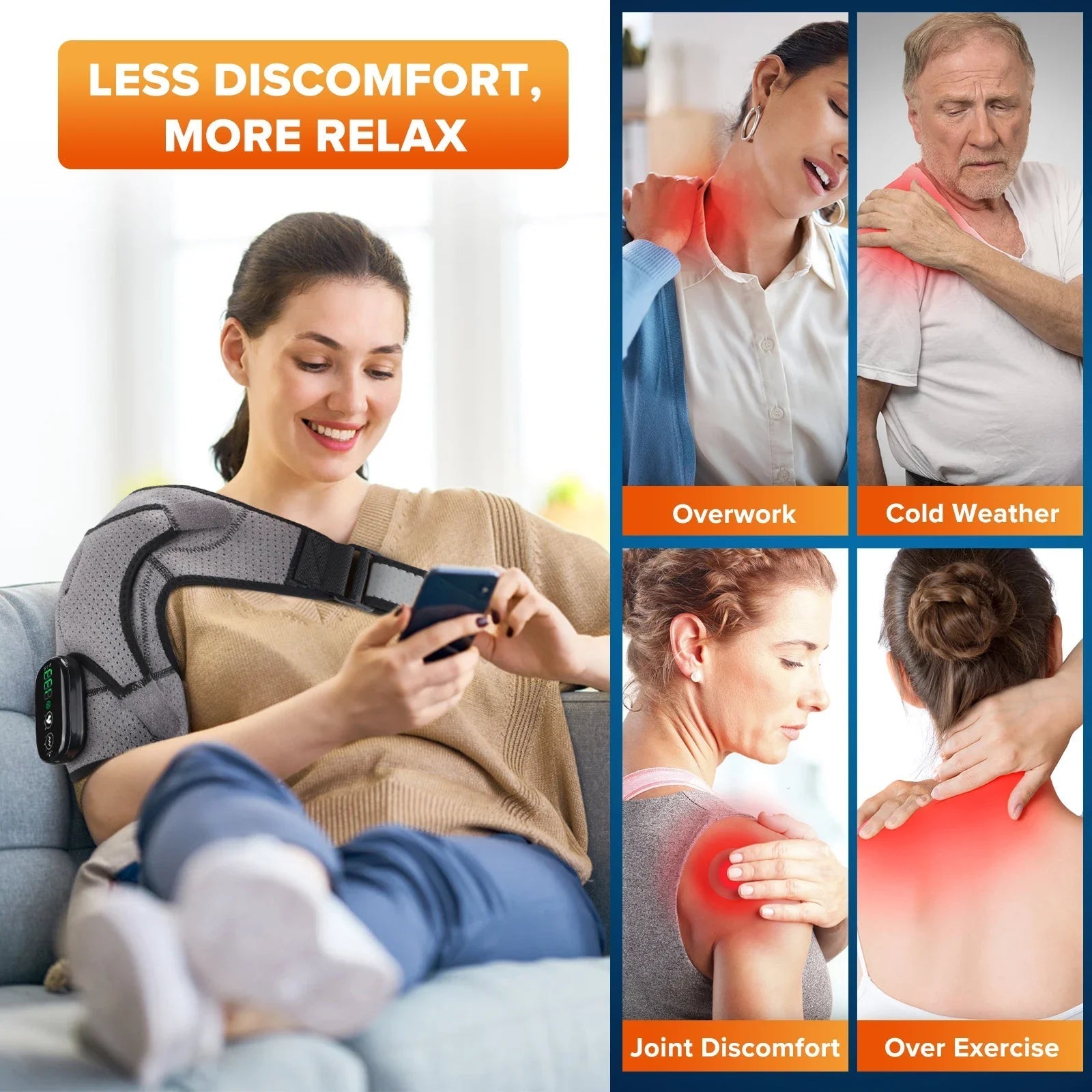 electric heating shoulder pad smart vibration massager led display 3 levels adjustable therapy brace for arthritis pain relief