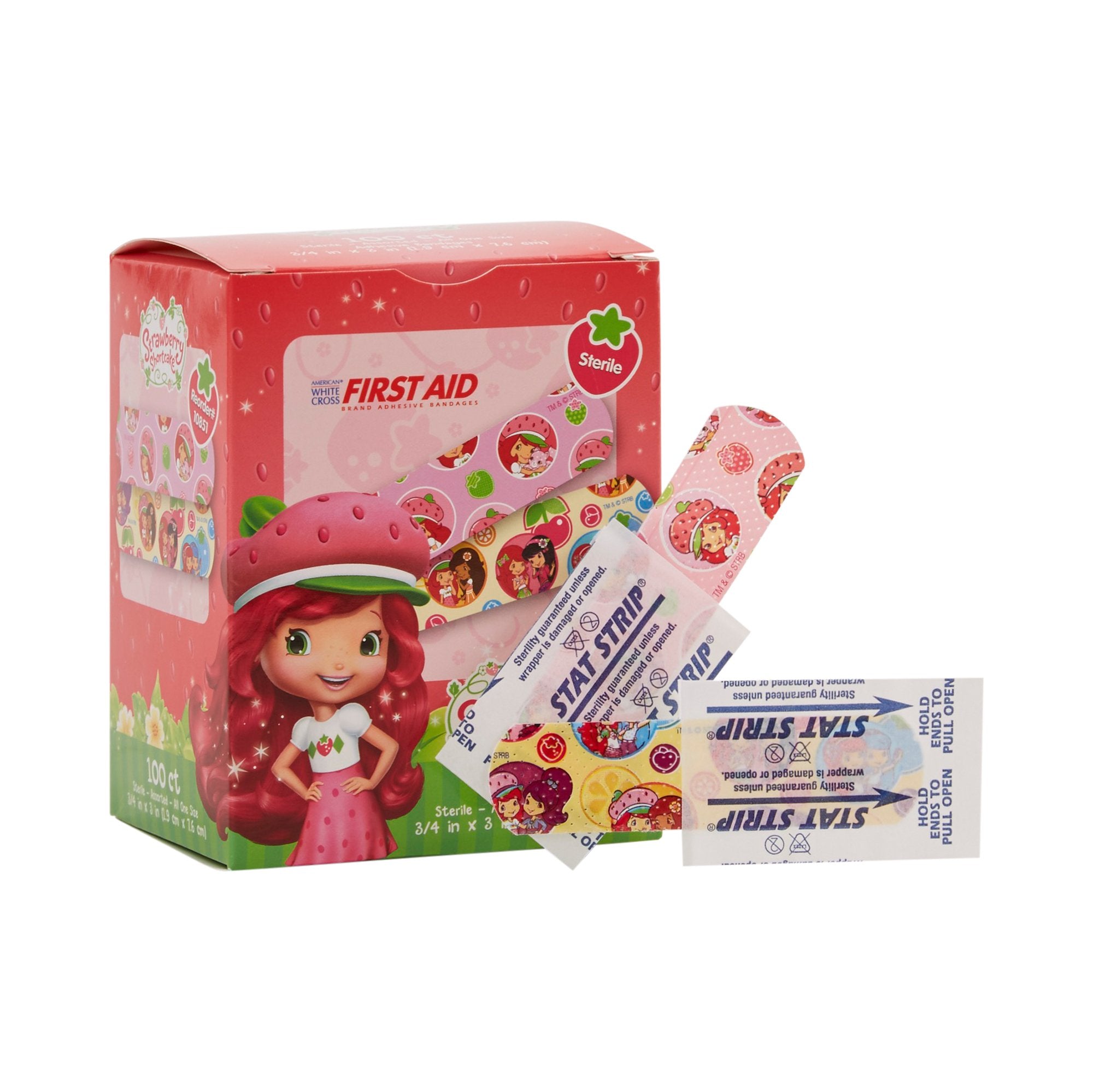 Adhesive Strip American White Cross Stat Strip 3/4 X 3 Inch Plastic Rectangle Kid Design (Strawberry Shortcake) Sterile