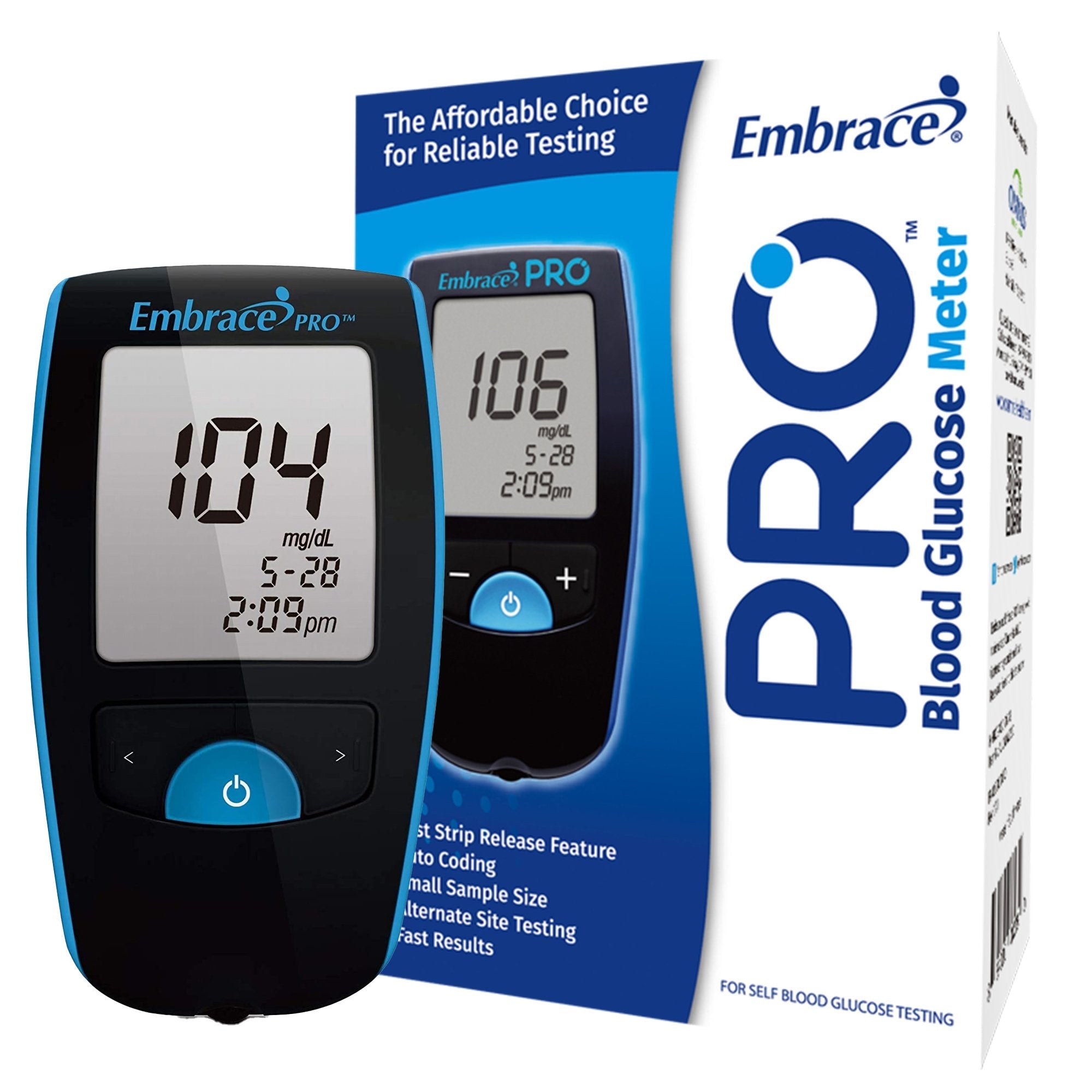 Blood Glucose Meter Embrace 5 Second Results Stores up to 500 Results No Coding Required